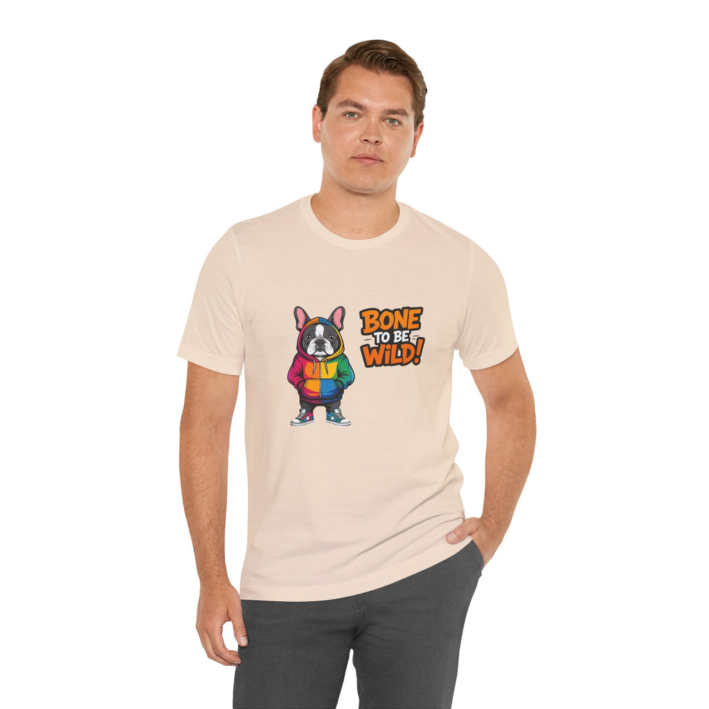 French Bulldog Colorful Dog Graphic Tee - 'Bone to Be Wild' Unisex Jersey Short Sleeve Shirt