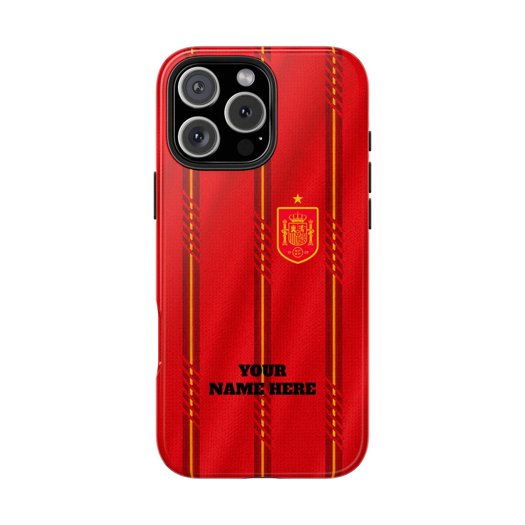 Spain Soccer Tough Phone Case — Customizable "Your Name Here" Red Team Protector
