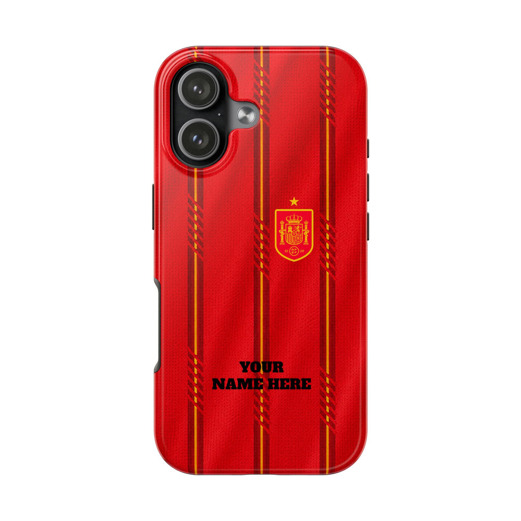 Spain Soccer Tough Phone Case — Customizable "Your Name Here" Red Team Protector