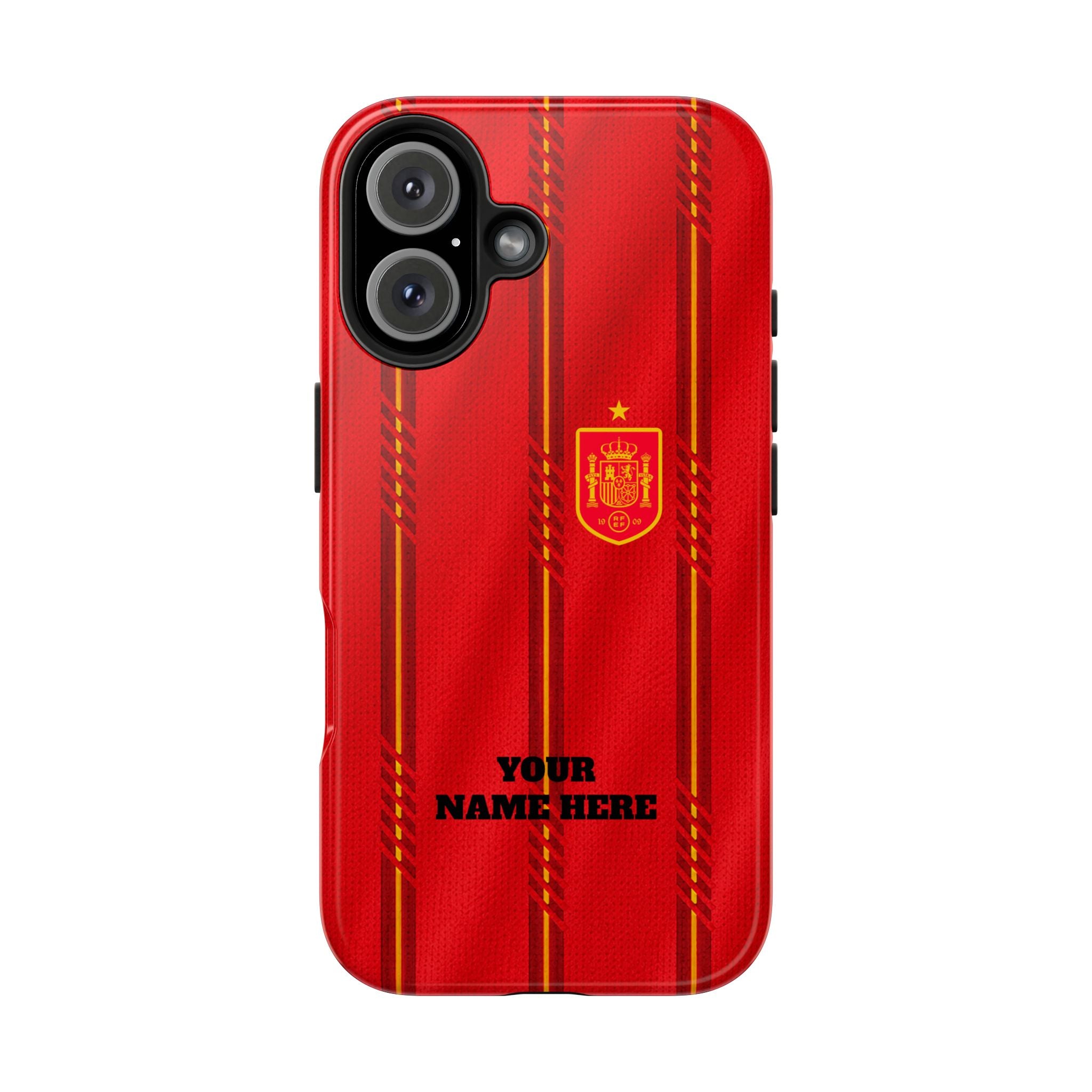 Spain Soccer Tough Phone Case — Customizable "Your Name Here" Red Team Protector