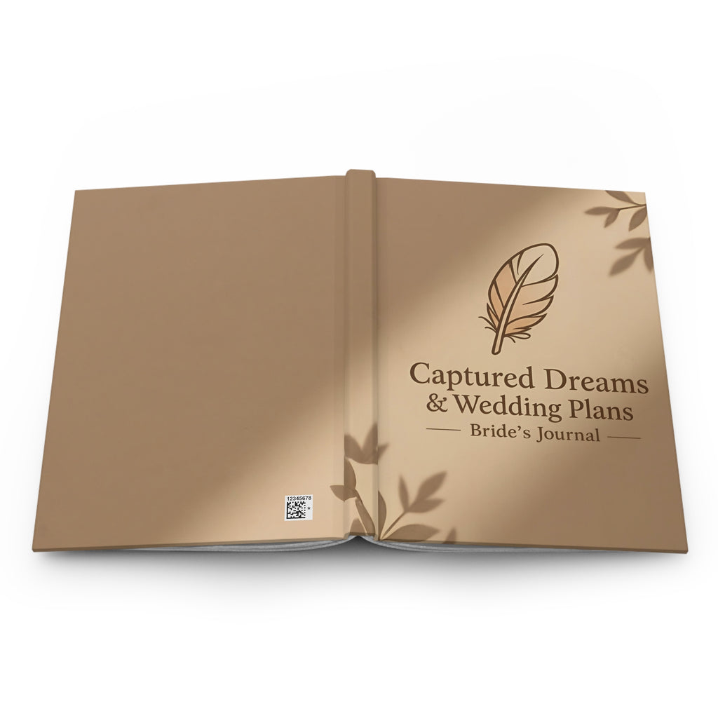 Open journal with 'Captured Dreams & Wedding Plans' branding on a white background