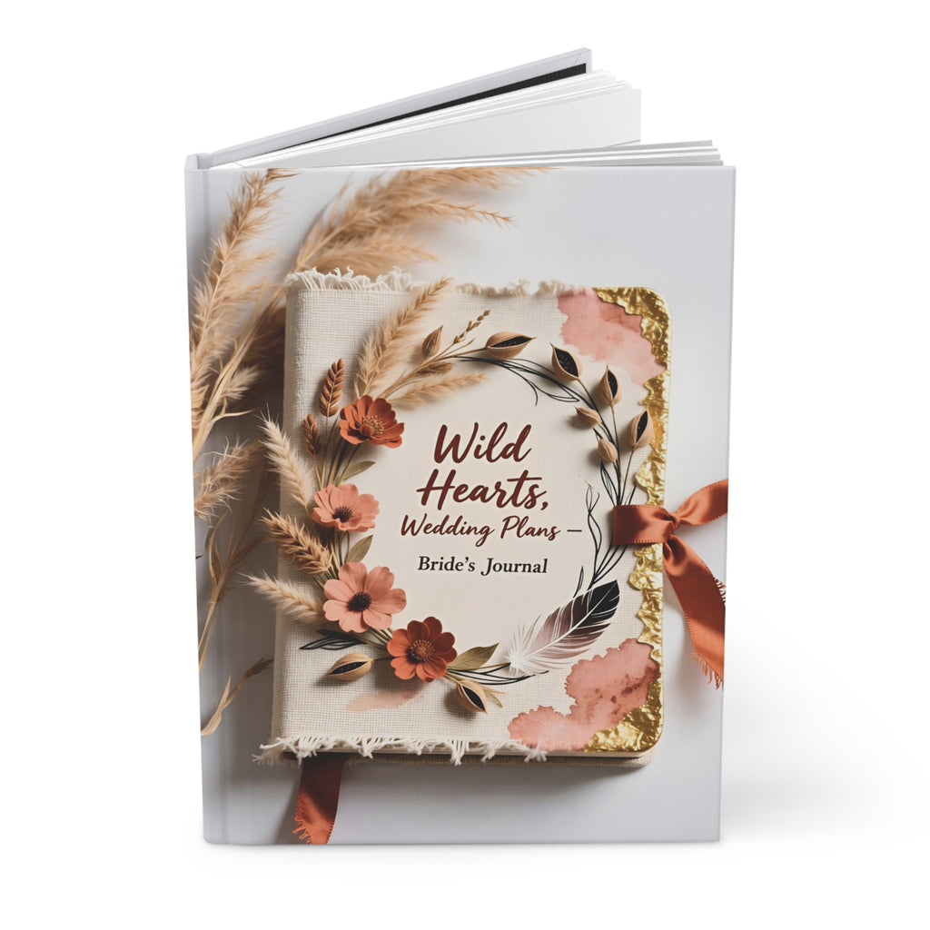 Bride's journal with floral design and text on a white background