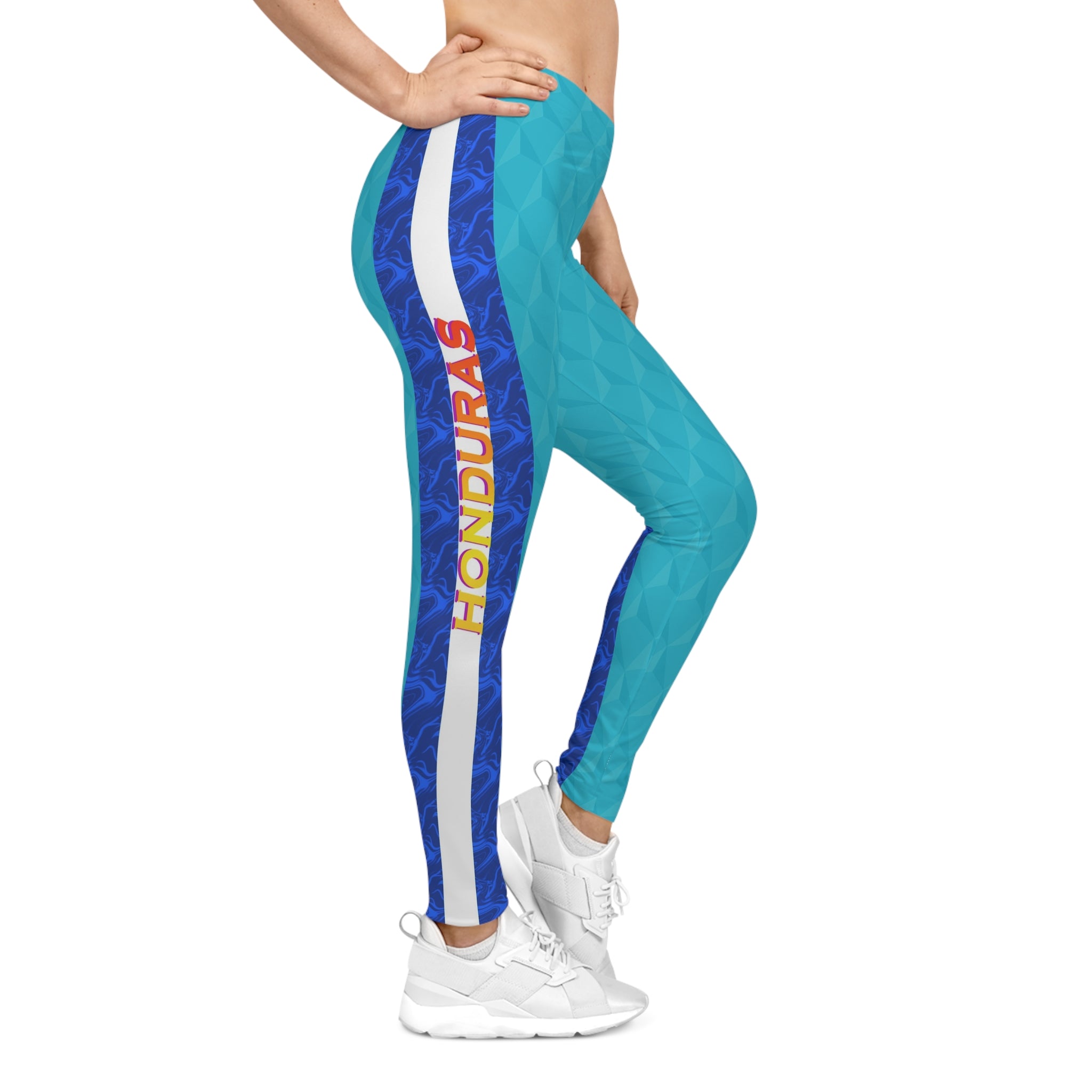 Honduras Blue Geo Pattern Leggings — Women's Casual Leggings