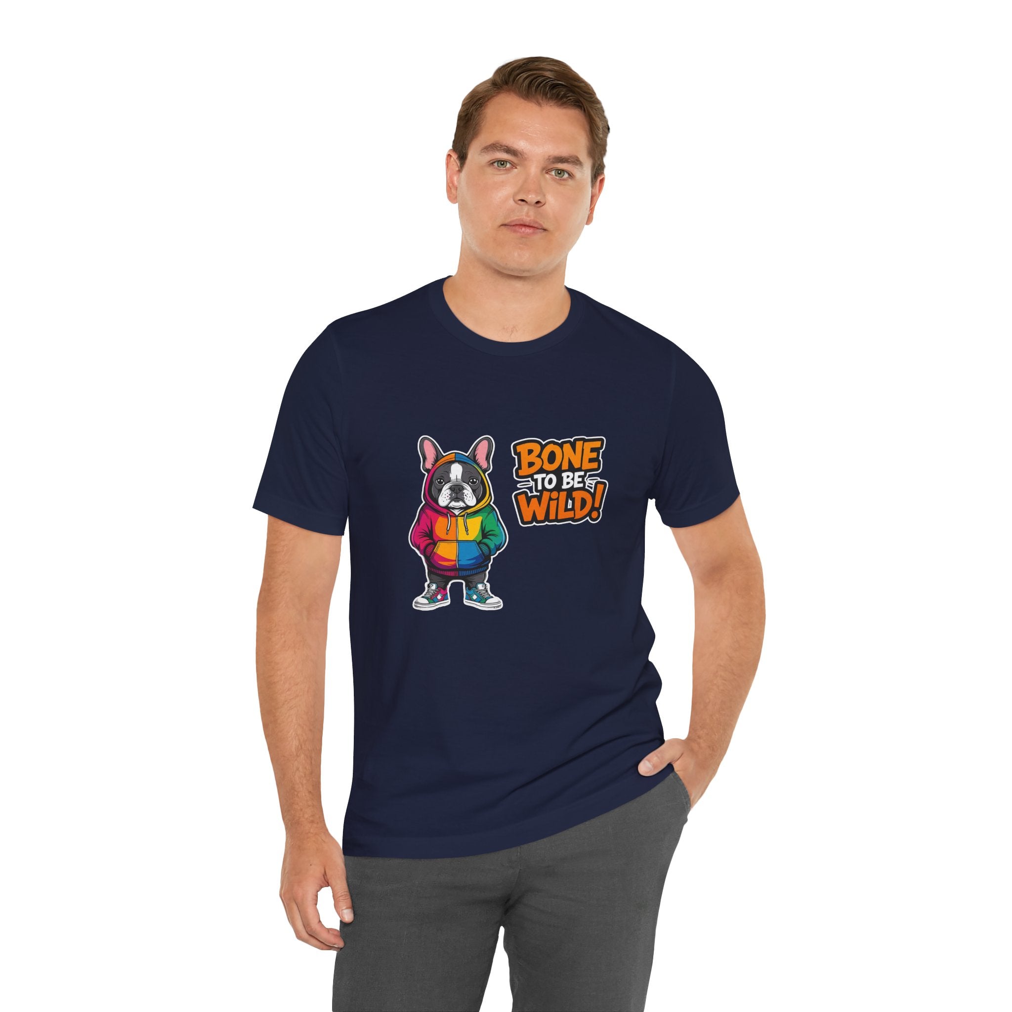 French Bulldog Colorful Dog Graphic Tee - 'Bone to Be Wild' Unisex Jersey Short Sleeve Shirt