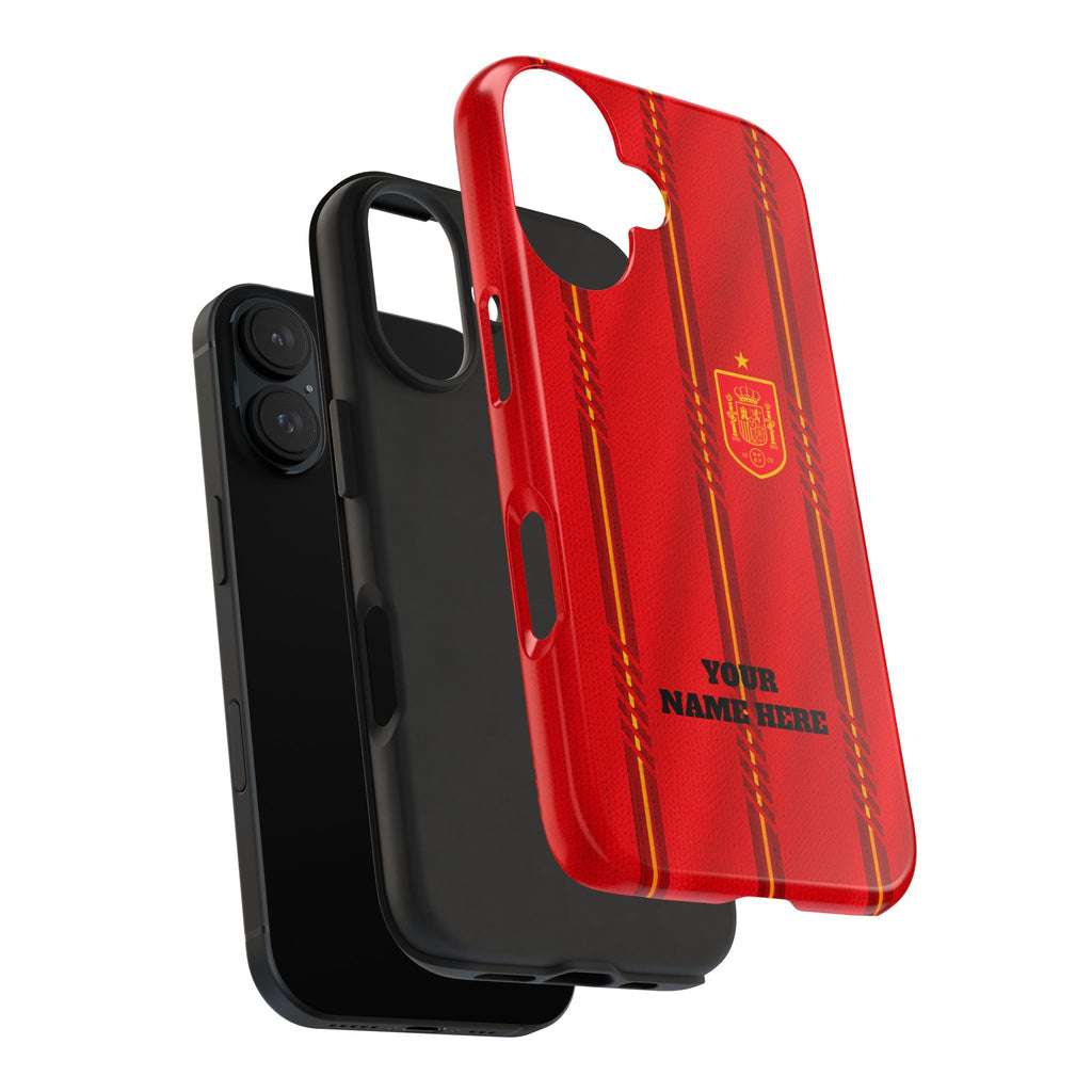 Spain Soccer Tough Phone Case — Customizable "Your Name Here" Red Team Protector