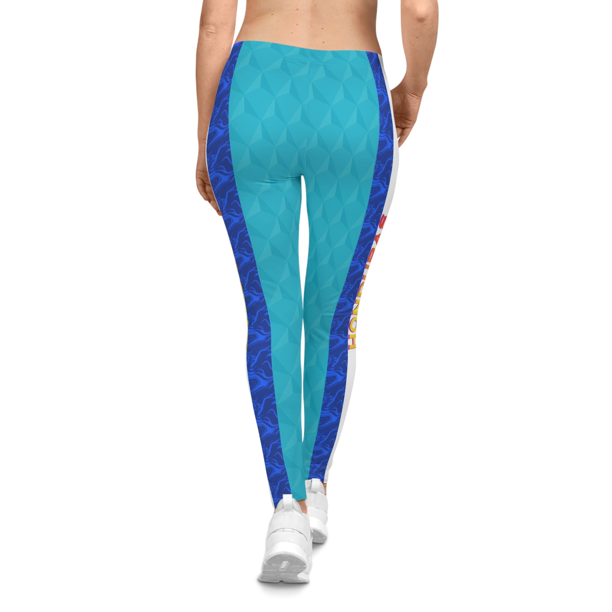 Honduras Blue Geo Pattern Leggings — Women's Casual Leggings
