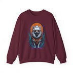 Maroon sweatshirt with a graphic of a dog on a white background