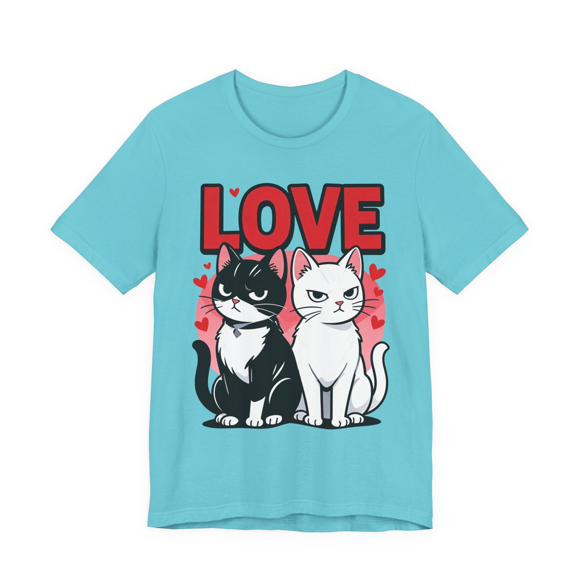 TValentine Black and White Cats Love T-Shirt | Valentine Cute Cat Couple Graphic Tee, Gift Valentine Cat T-shirt