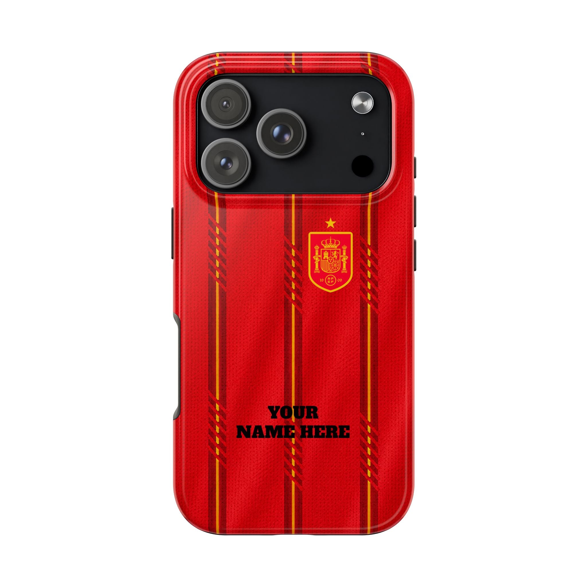 Spain Soccer Tough Phone Case — Customizable "Your Name Here" Red Team Protector