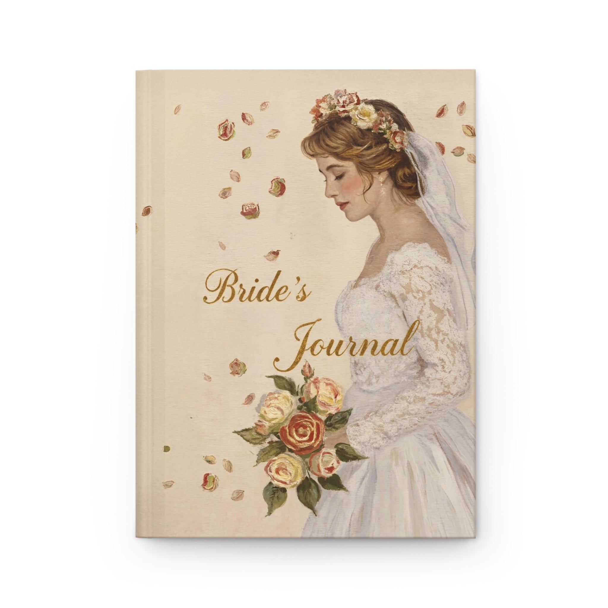 Book titled 'Bride's Journal' with a vintage-style cover featuring a bride and flowers.