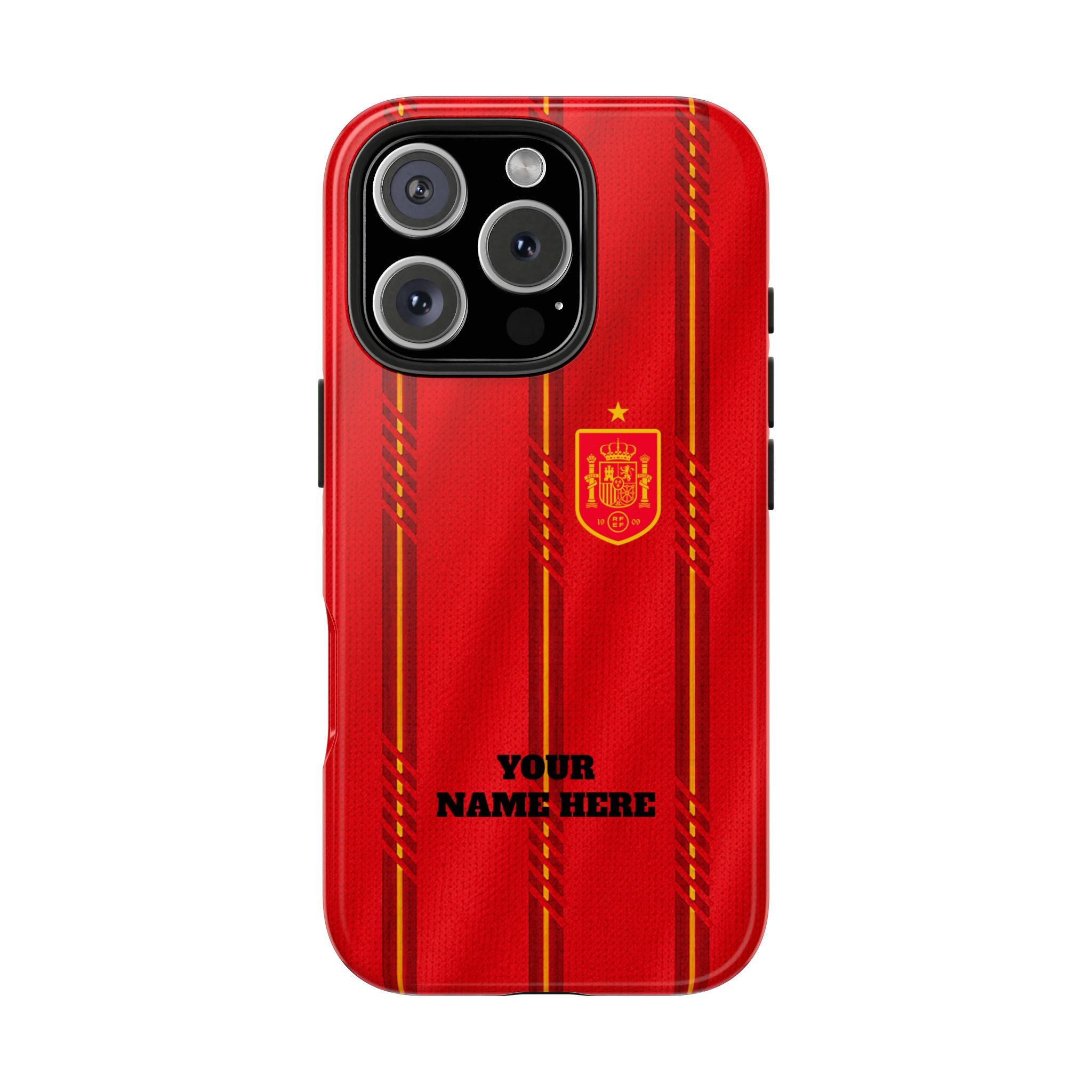 Spain Soccer Tough Phone Case — Customizable "Your Name Here" Red Team Protector