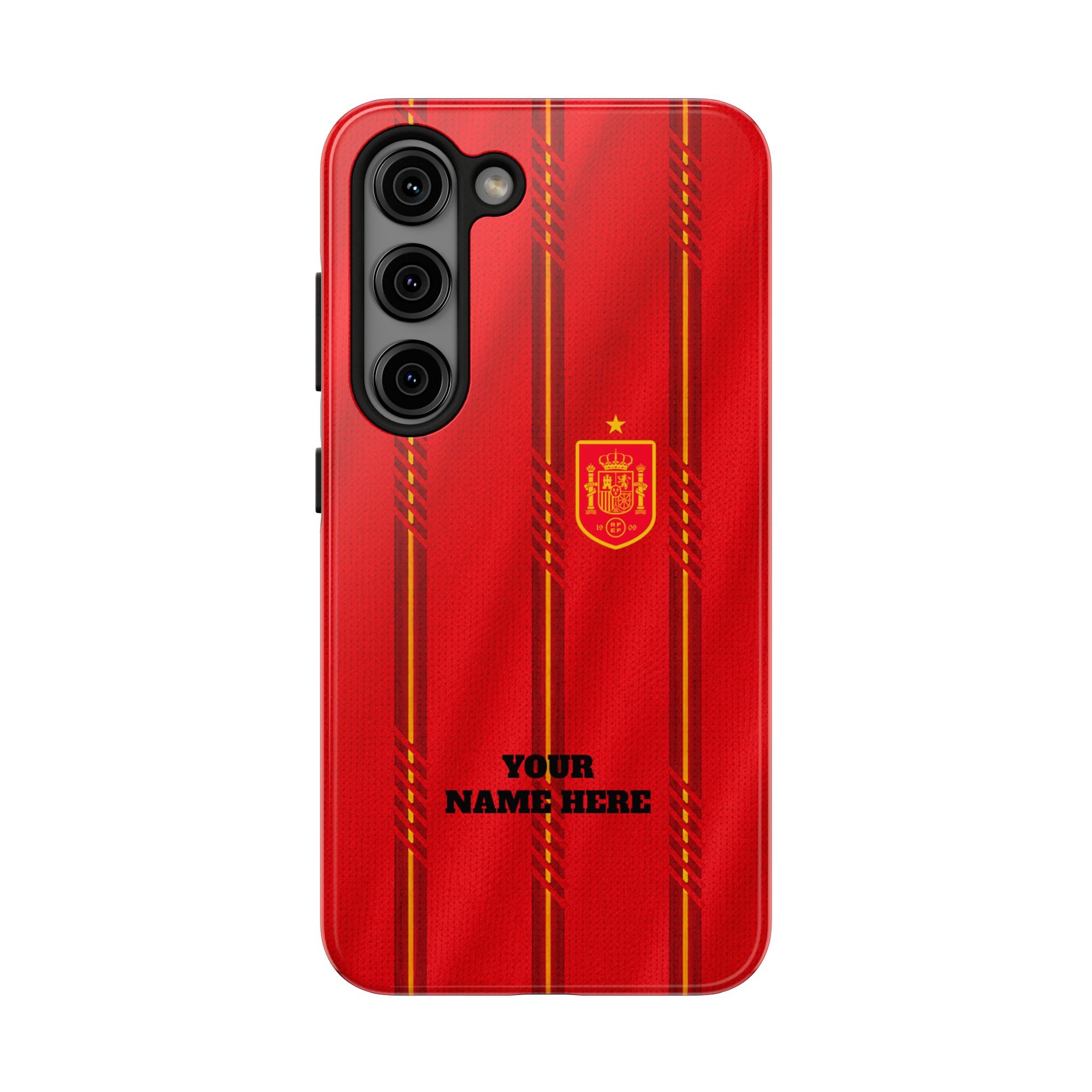 Spain Soccer Tough Phone Case — Customizable "Your Name Here" Red Team Protector