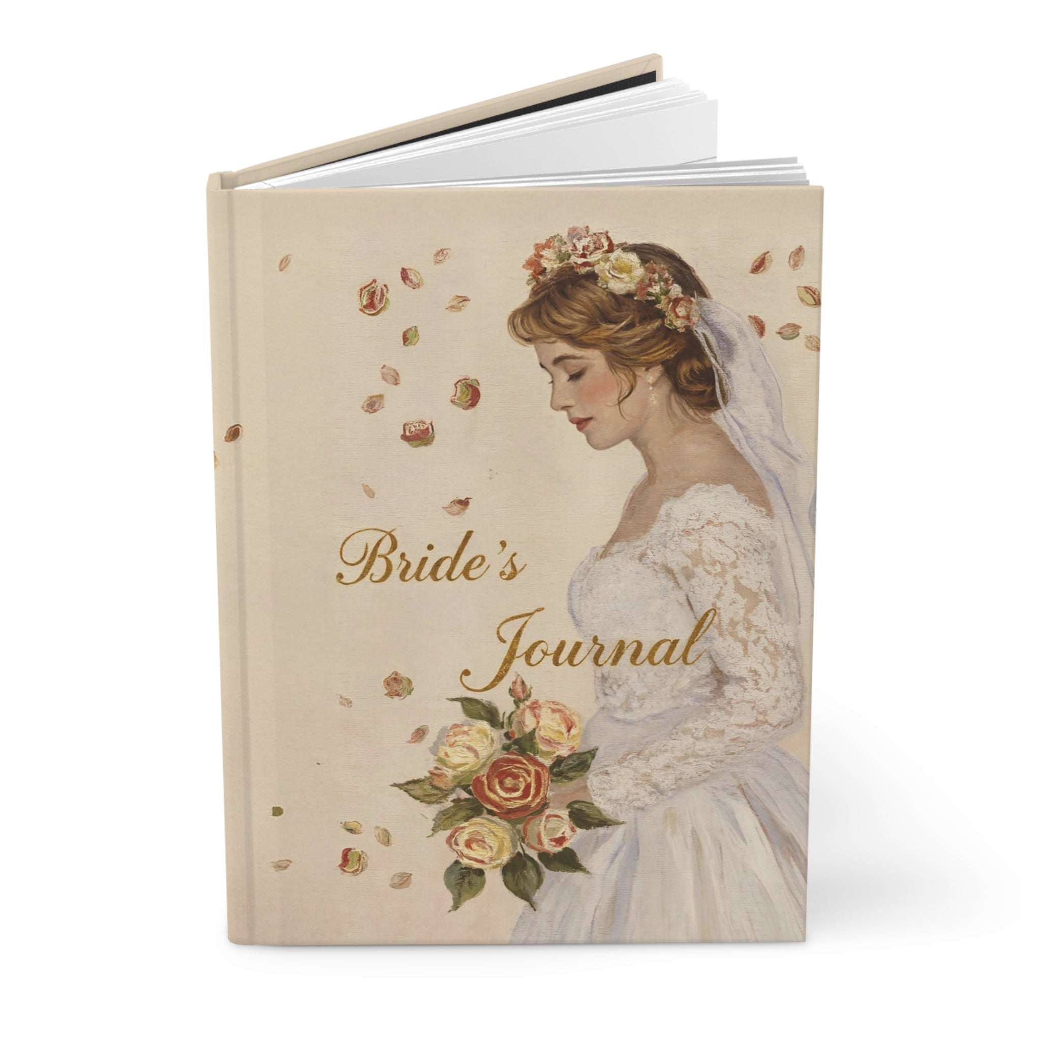 Book titled 'Bride's Journal' with a design of a bride on the cover.