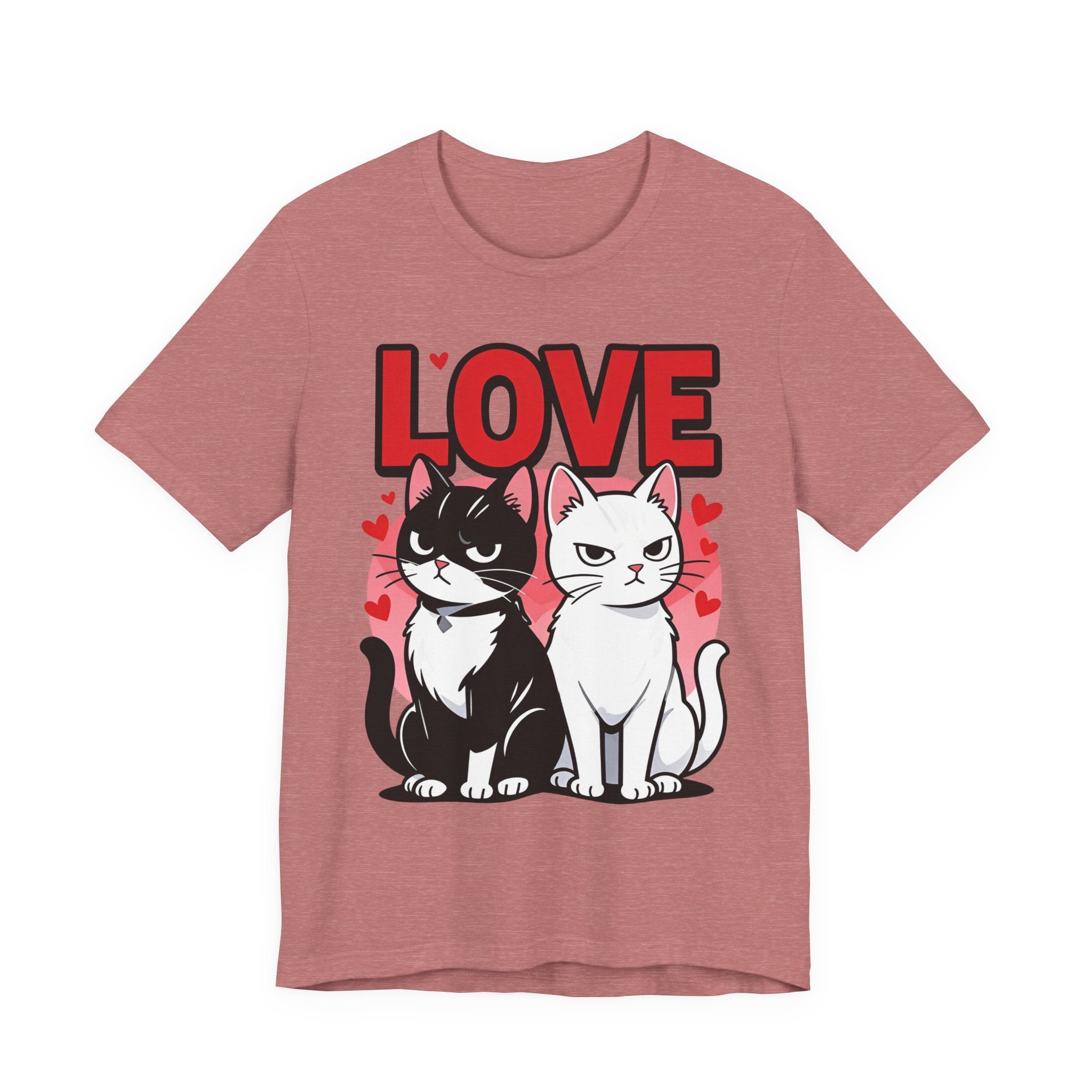TValentine Black and White Cats Love T-Shirt | Valentine Cute Cat Couple Graphic Tee, Gift Valentine Cat T-shirt