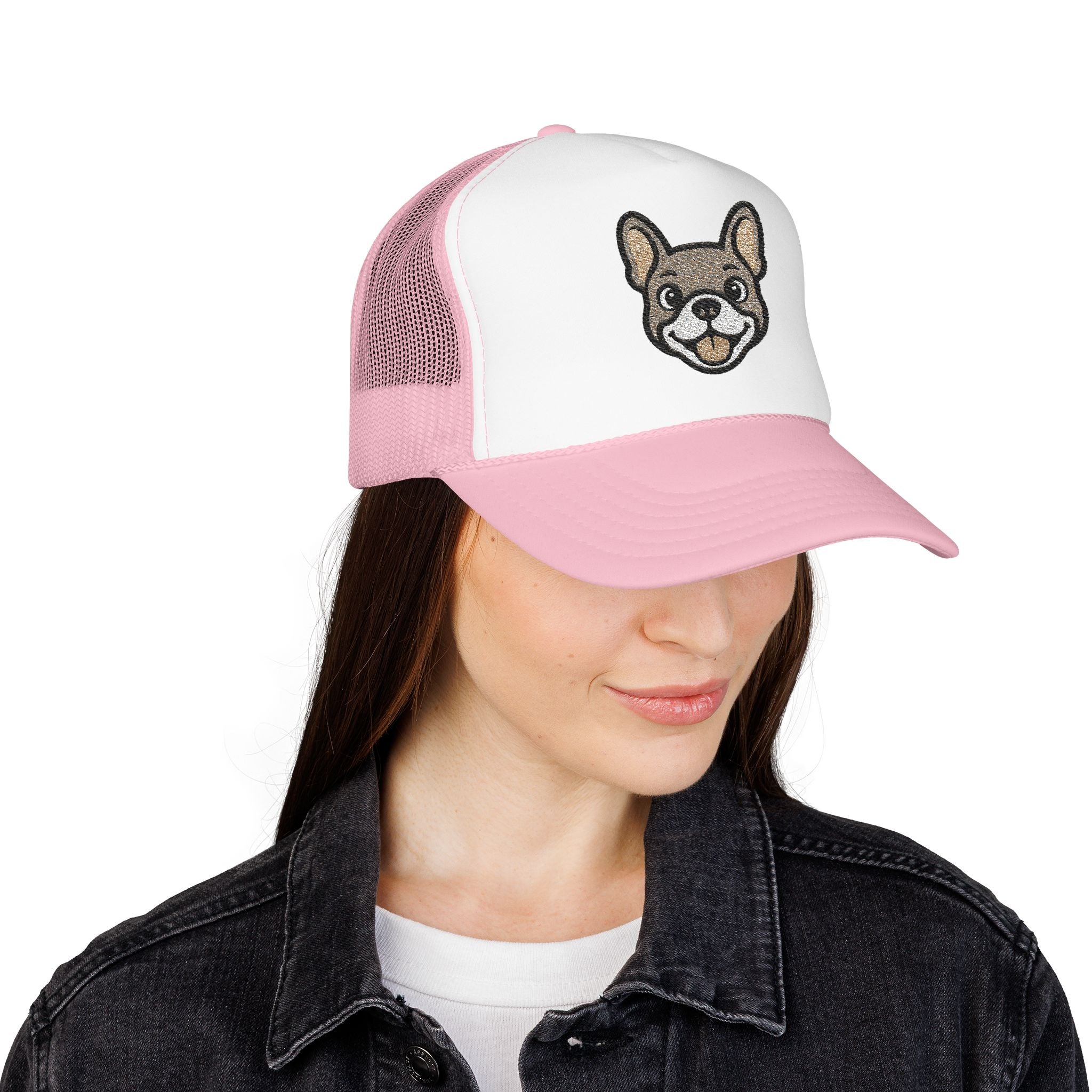 Embroidered French Bulldog Dog Face Foam Trucker Hat