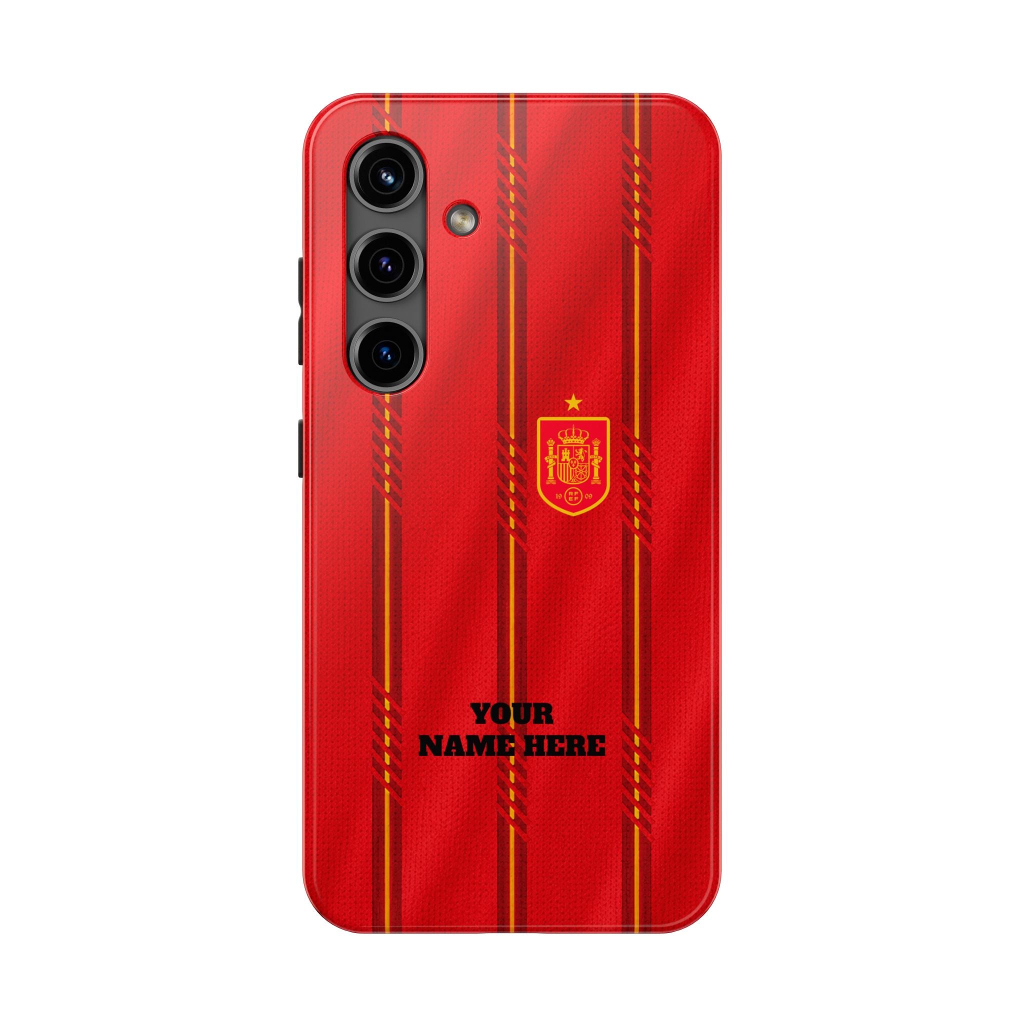 Spain Soccer Tough Phone Case — Customizable "Your Name Here" Red Team Protector