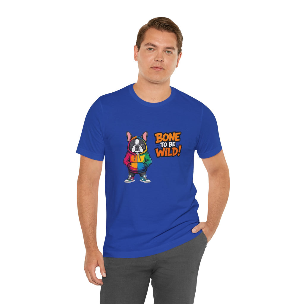 French Bulldog Colorful Dog Graphic Tee - 'Bone to Be Wild' Unisex Jersey Short Sleeve Shirt