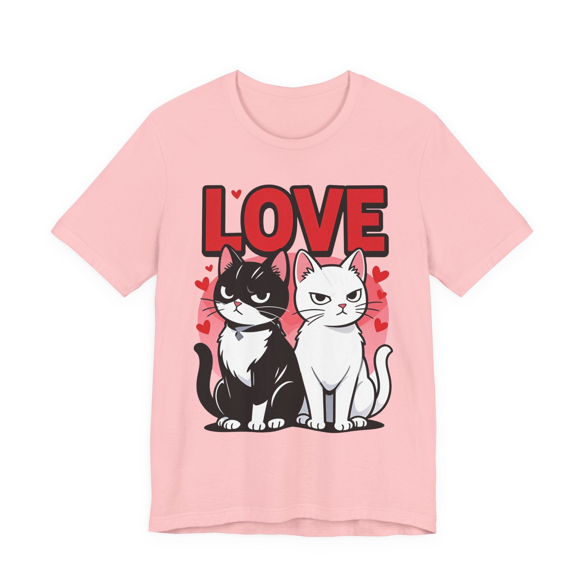 TValentine Black and White Cats Love T-Shirt | Valentine Cute Cat Couple Graphic Tee, Gift Valentine Cat T-shirt