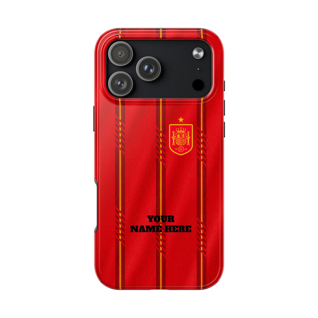 Spain Soccer Tough Phone Case — Customizable "Your Name Here" Red Team Protector