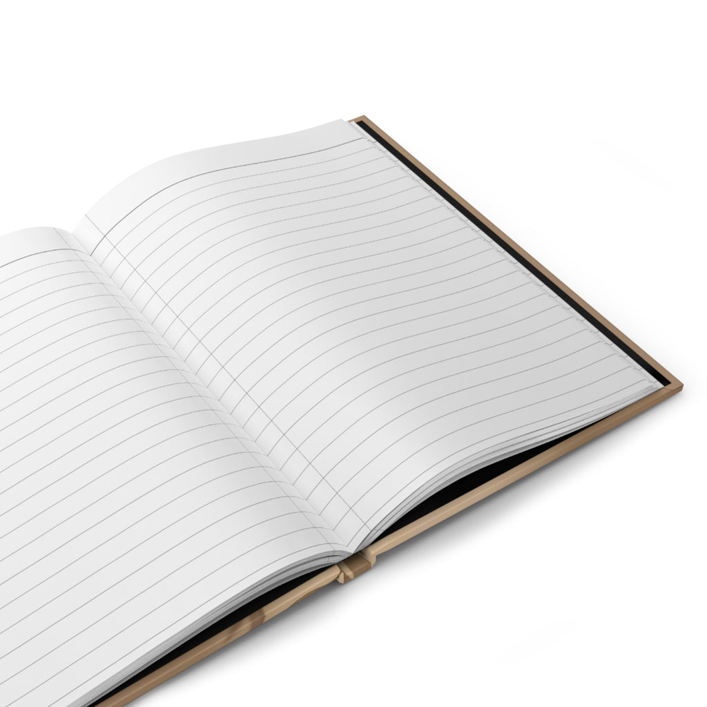 Open notebook with lined pages on a white background