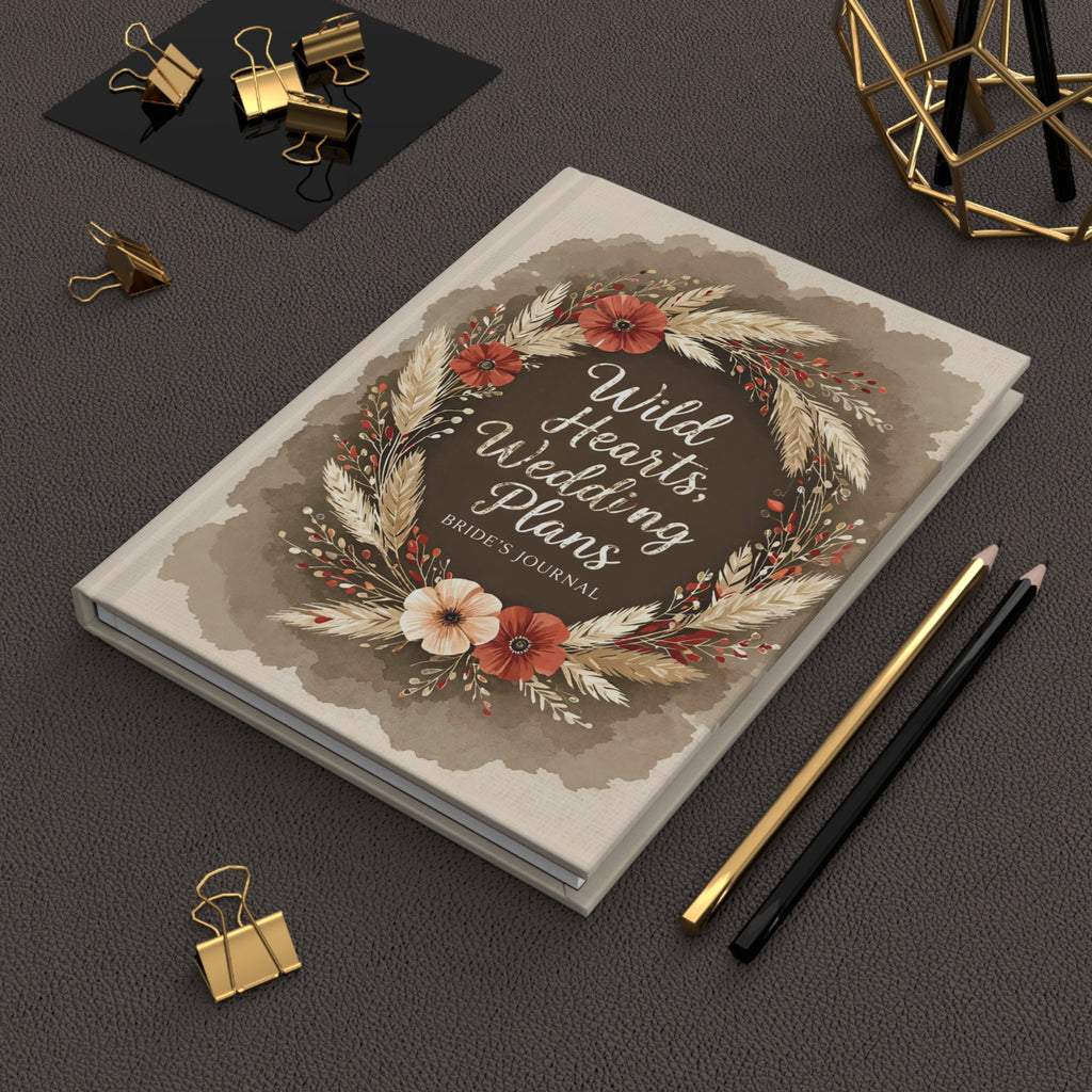 Bride's Hardcover Journal — "Wild Hearts, Wedding Plans" Floral Wreath Wedding Planner