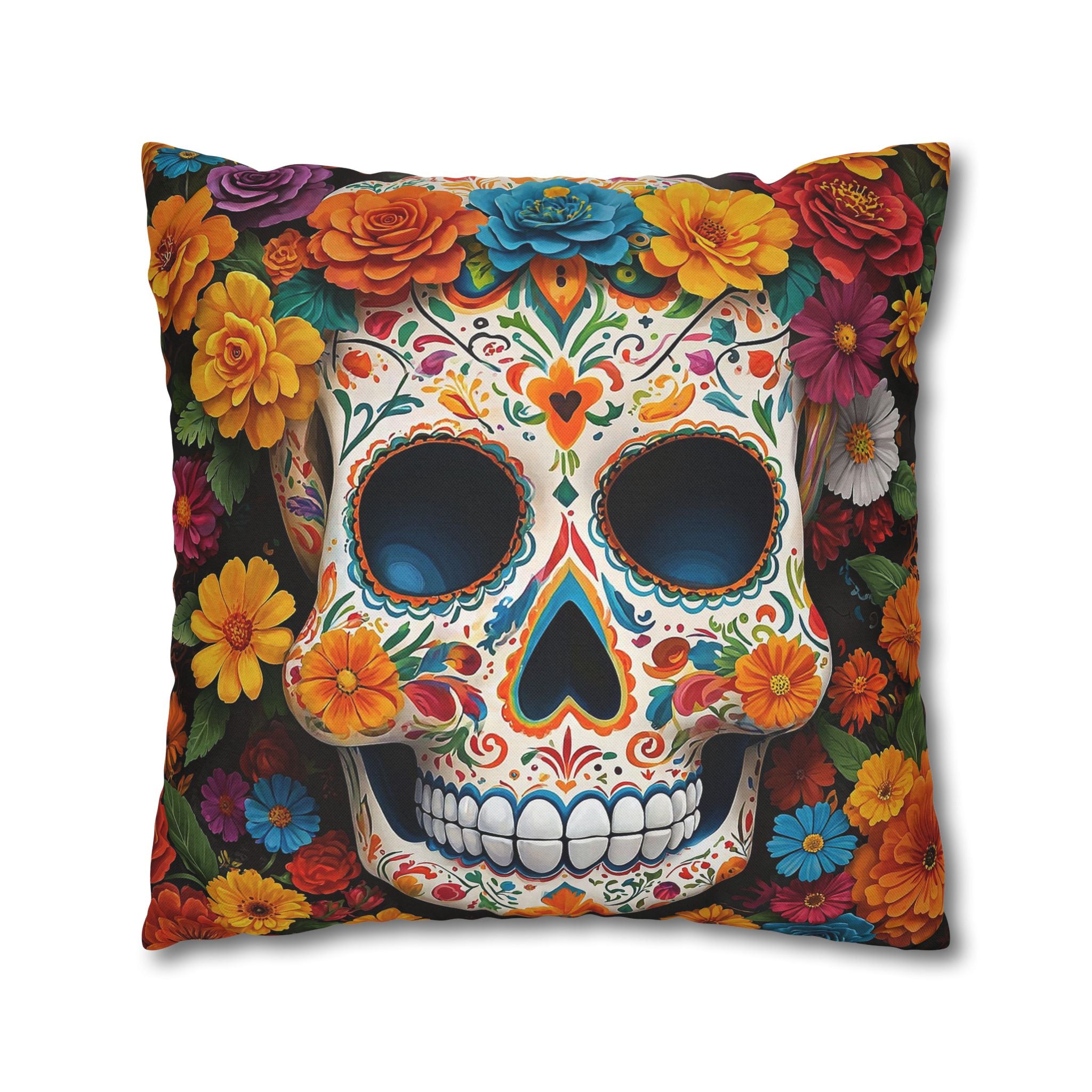 Vibrant Sugar Skull Pillowcase Día de los Muertos