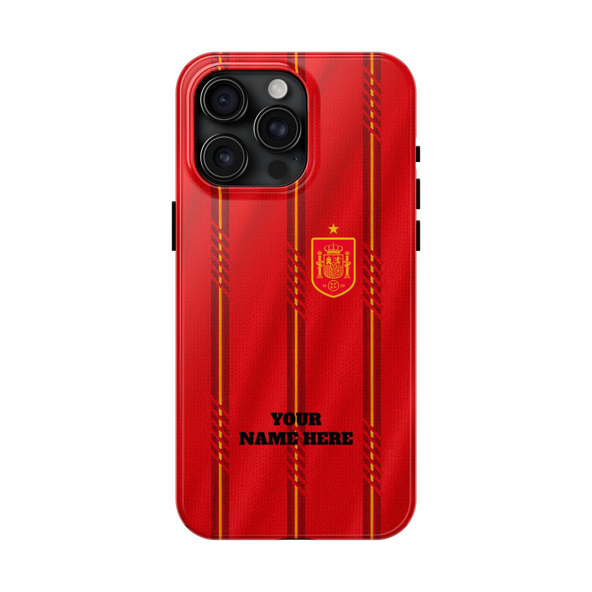 Spain Soccer Tough Phone Case — Customizable "Your Name Here" Red Team Protector