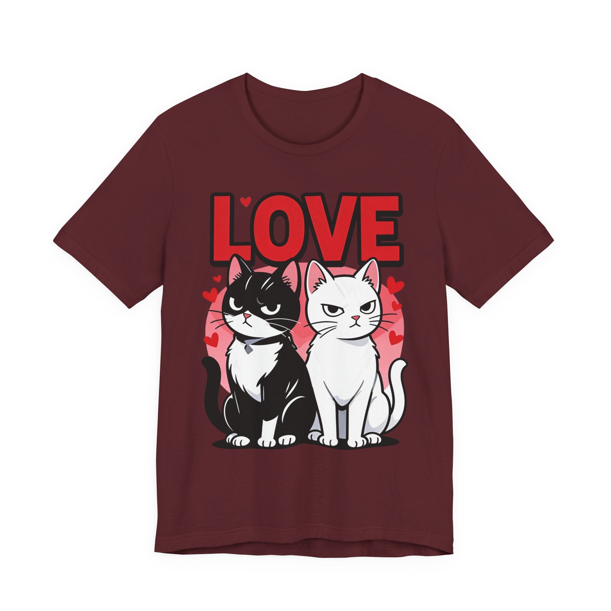 TValentine Black and White Cats Love T-Shirt | Valentine Cute Cat Couple Graphic Tee, Gift Valentine Cat T-shirt