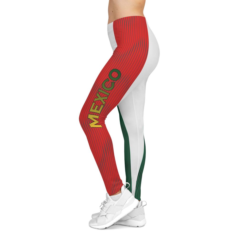 Mexico Flag Stripe Women's Leggings — 'MEXICO' Side Panel Activewear