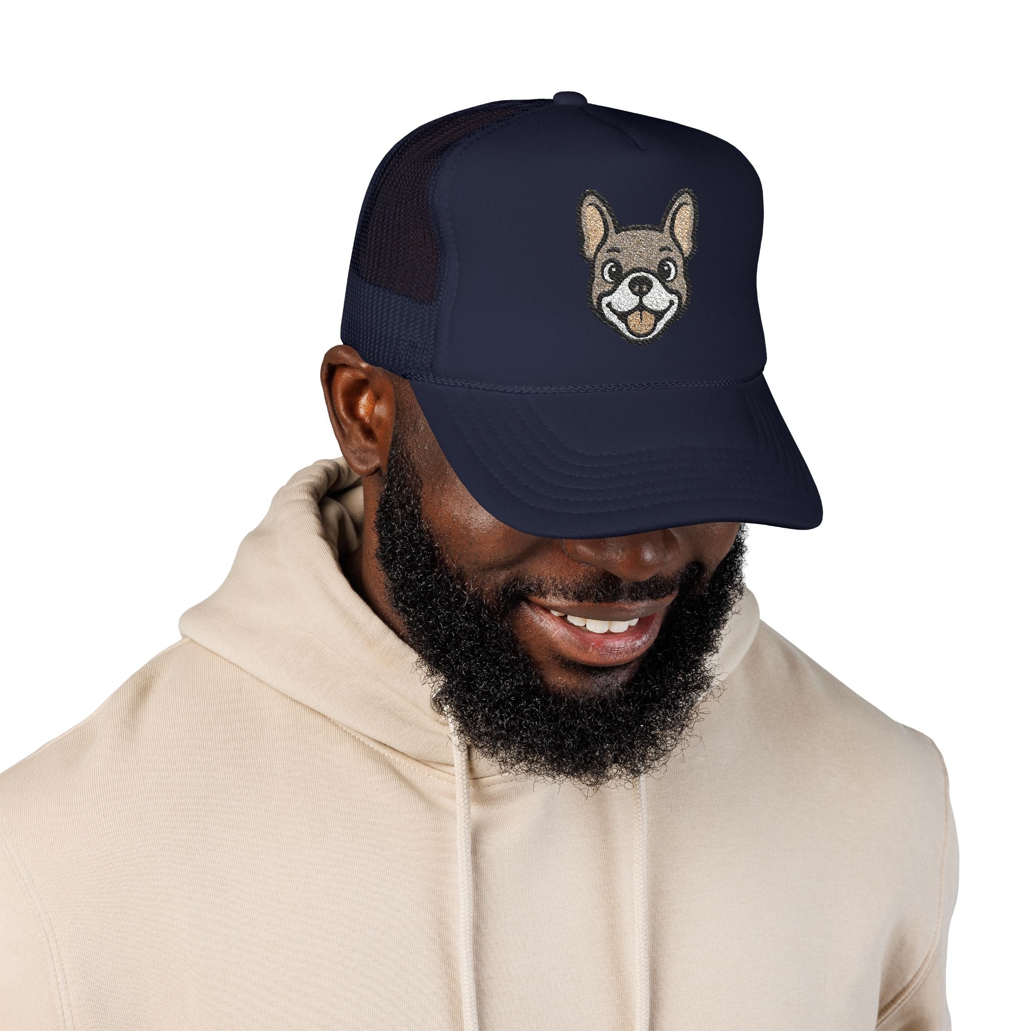 Embroidered French Bulldog Dog Face Foam Trucker Hat