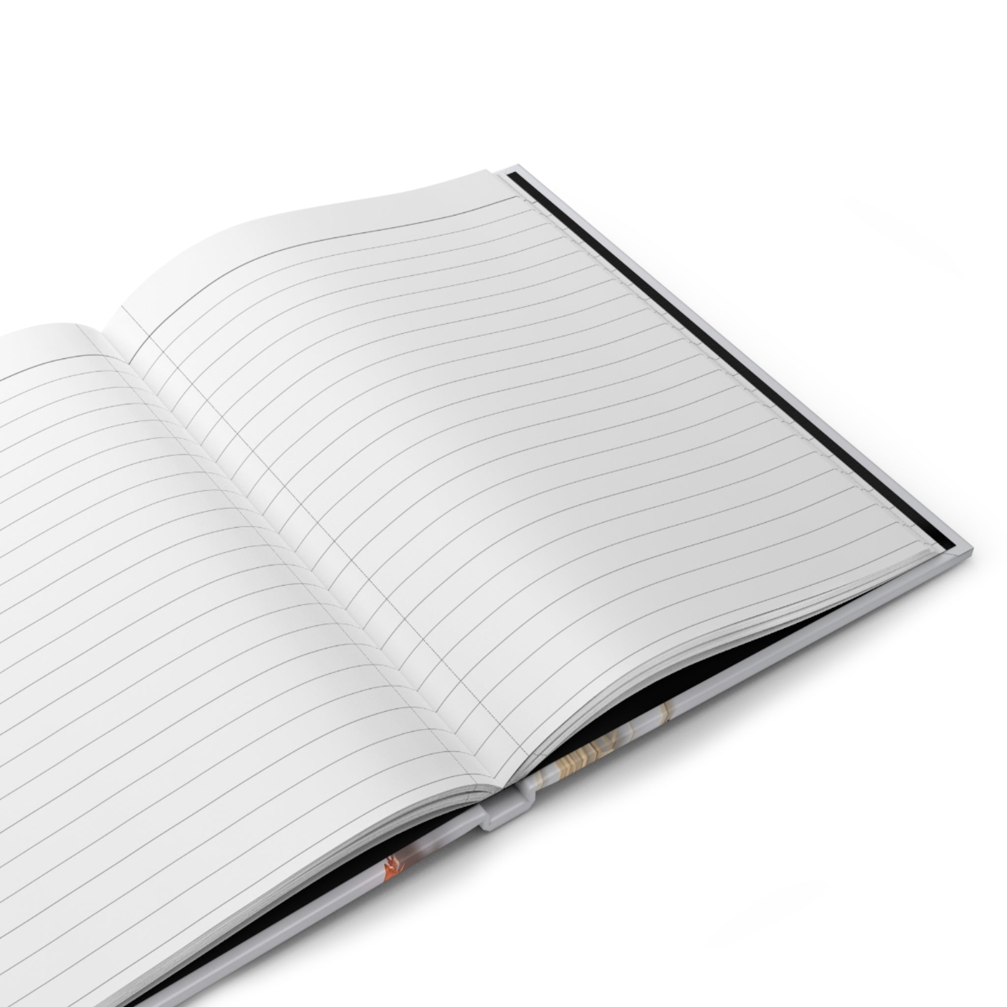 Open notebook with lined pages on a white background