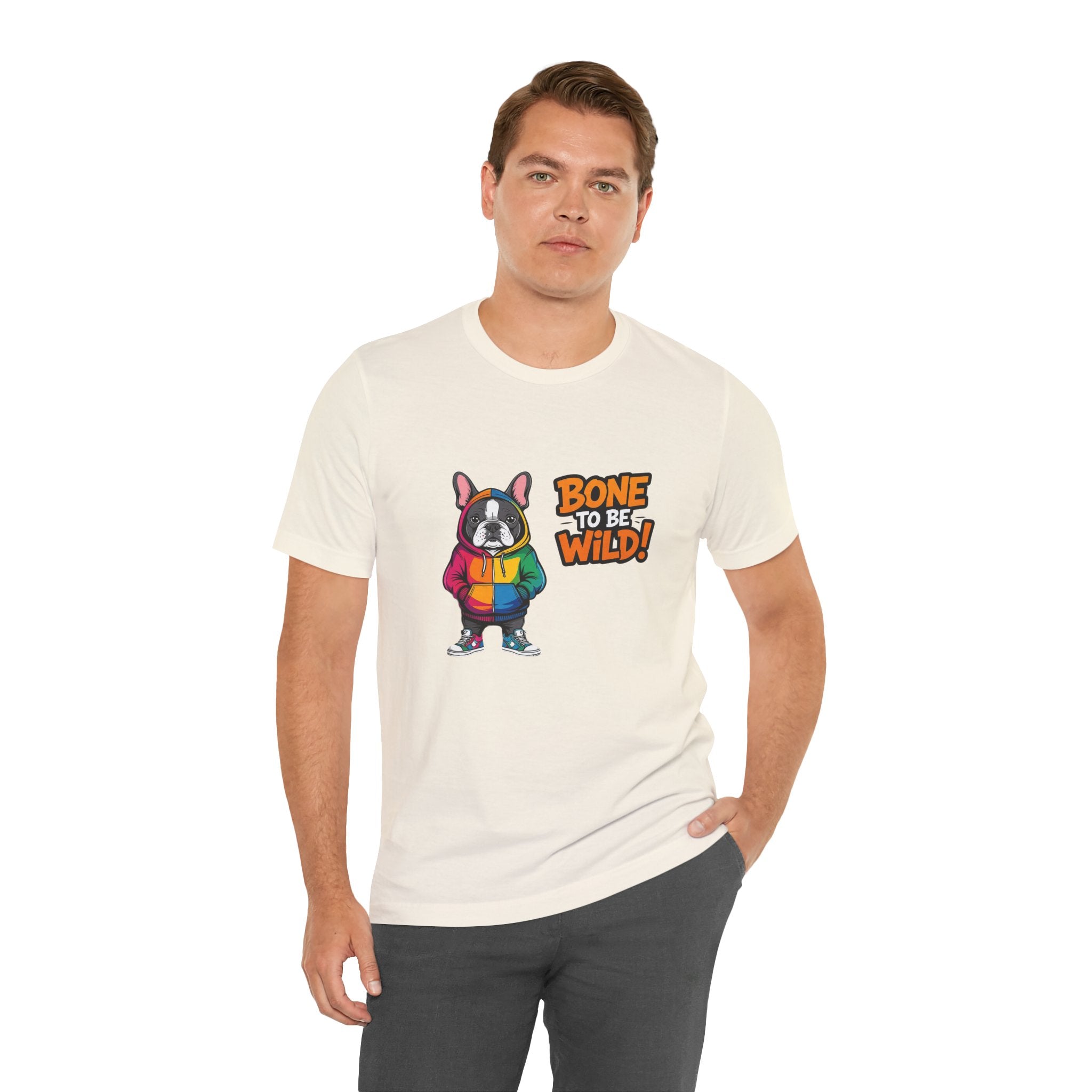 French Bulldog Colorful Dog Graphic Tee - 'Bone to Be Wild' Unisex Jersey Short Sleeve Shirt