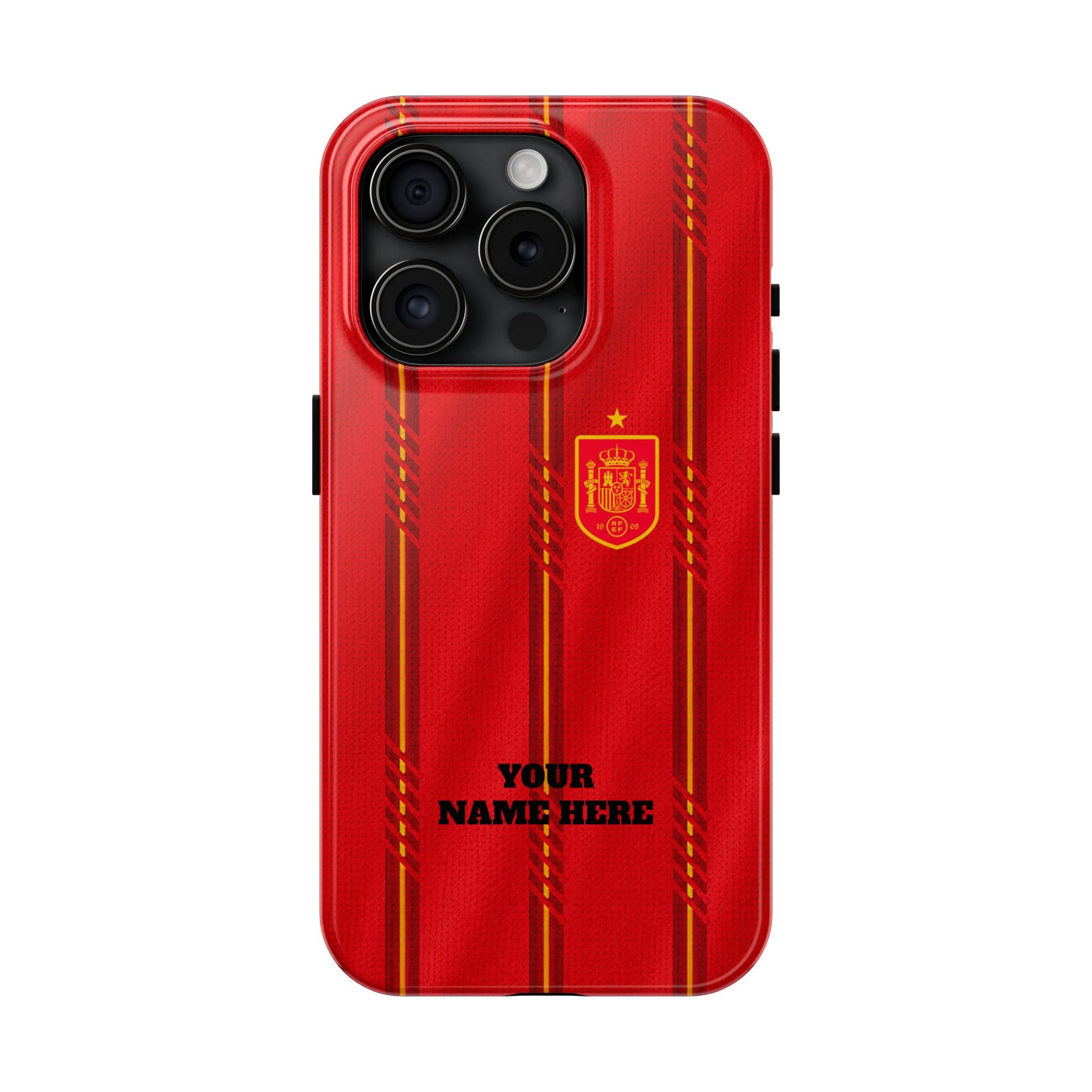 Spain Soccer Tough Phone Case — Customizable "Your Name Here" Red Team Protector