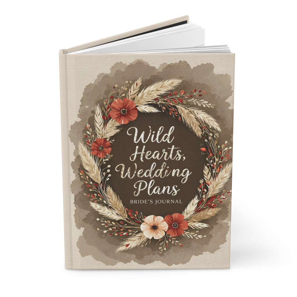 Bride's Hardcover Journal — "Wild Hearts, Wedding Plans" Floral Wreath Wedding Planner