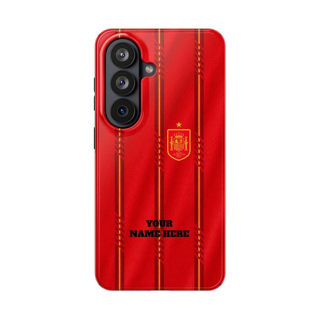 Spain Soccer Tough Phone Case — Customizable "Your Name Here" Red Team Protector
