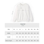 White long-sleeve shirt with measurement chart on a white background