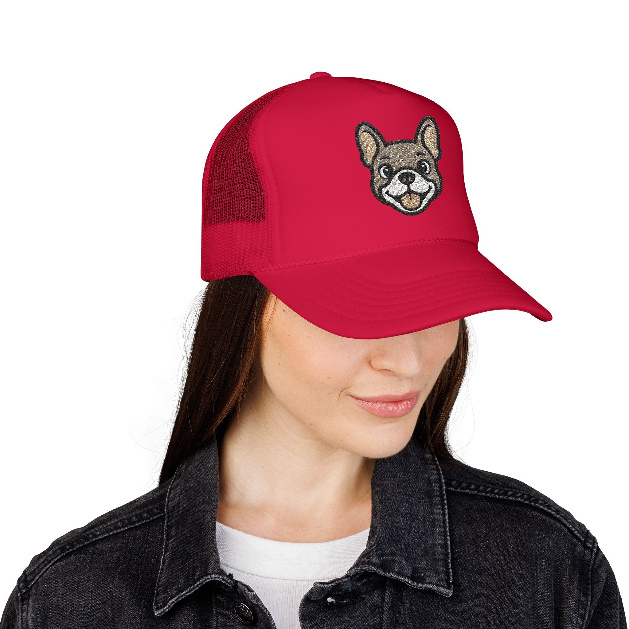 Embroidered French Bulldog Dog Face Foam Trucker Hat