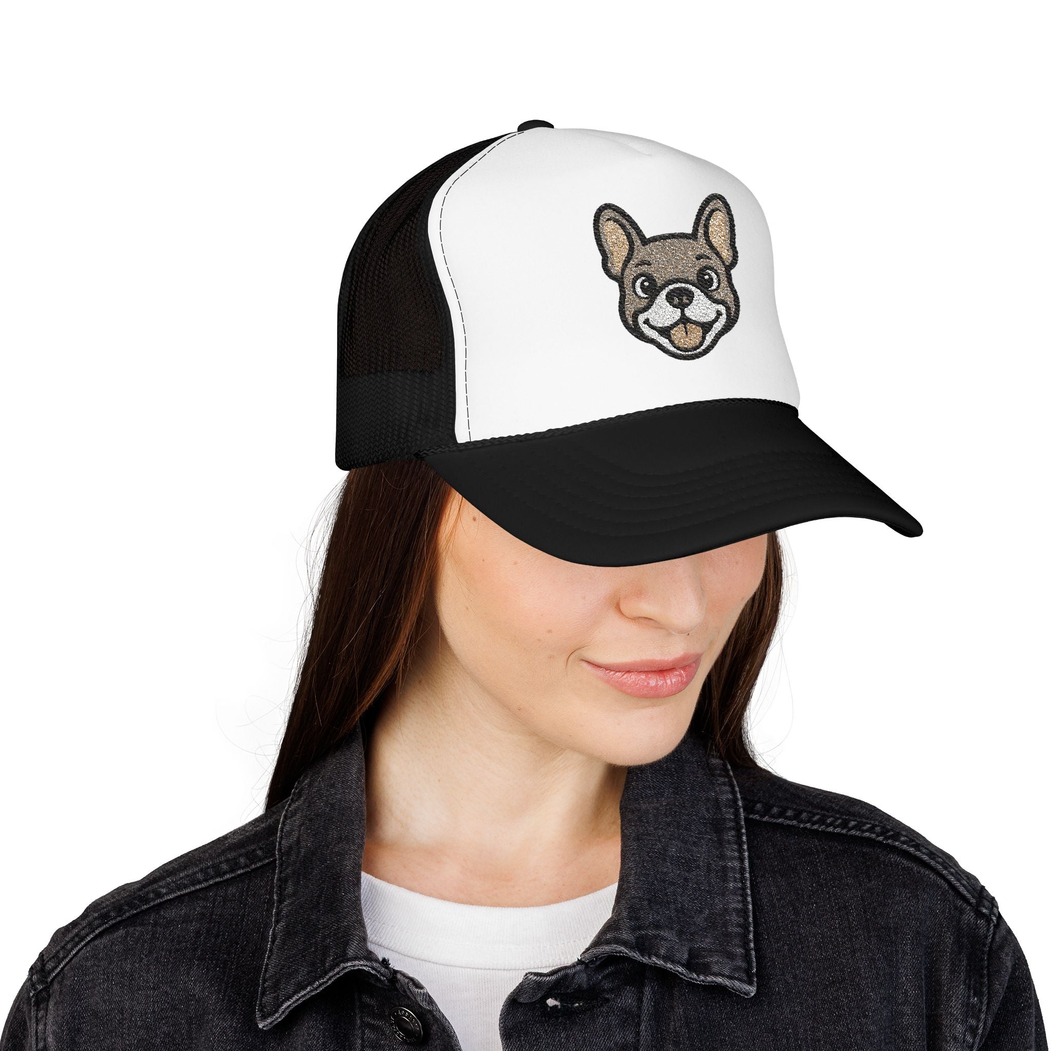 Embroidered French Bulldog Dog Face Foam Trucker Hat