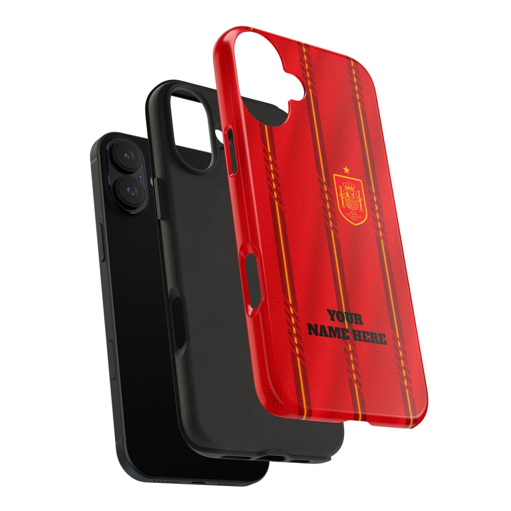 Spain Soccer Tough Phone Case — Customizable "Your Name Here" Red Team Protector