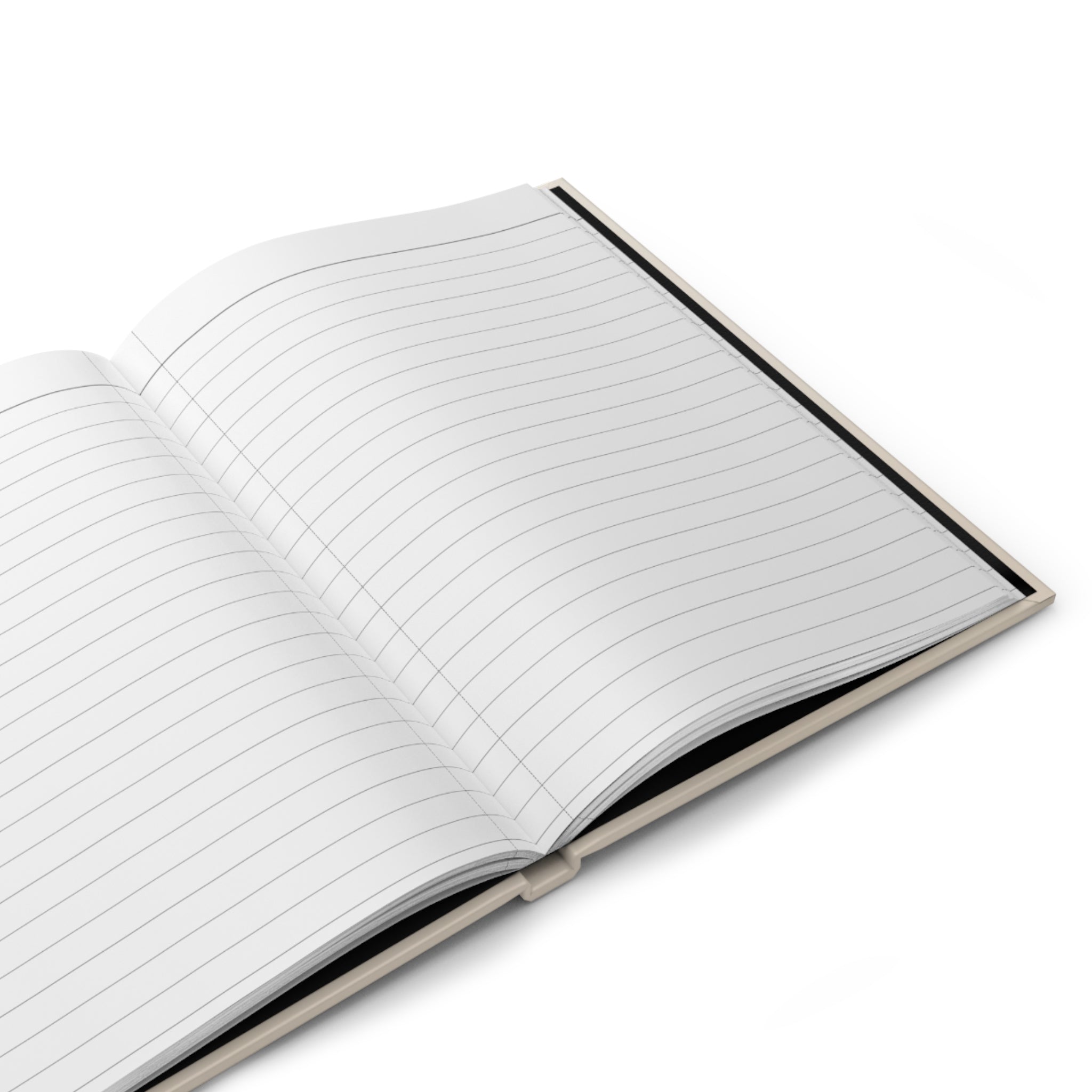 Open notebook with lined pages on a white background