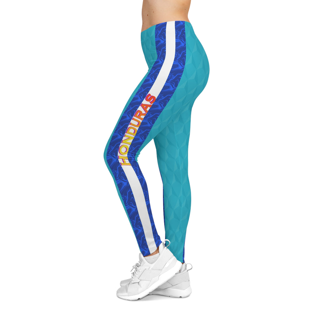Honduras Blue Geo Pattern Leggings — Women's Casual Leggings