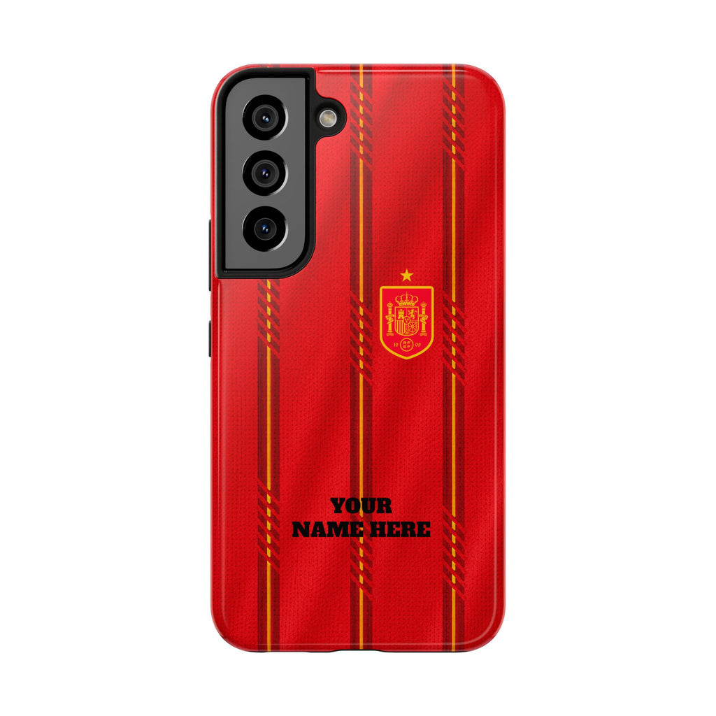 Spain Soccer Tough Phone Case — Customizable "Your Name Here" Red Team Protector
