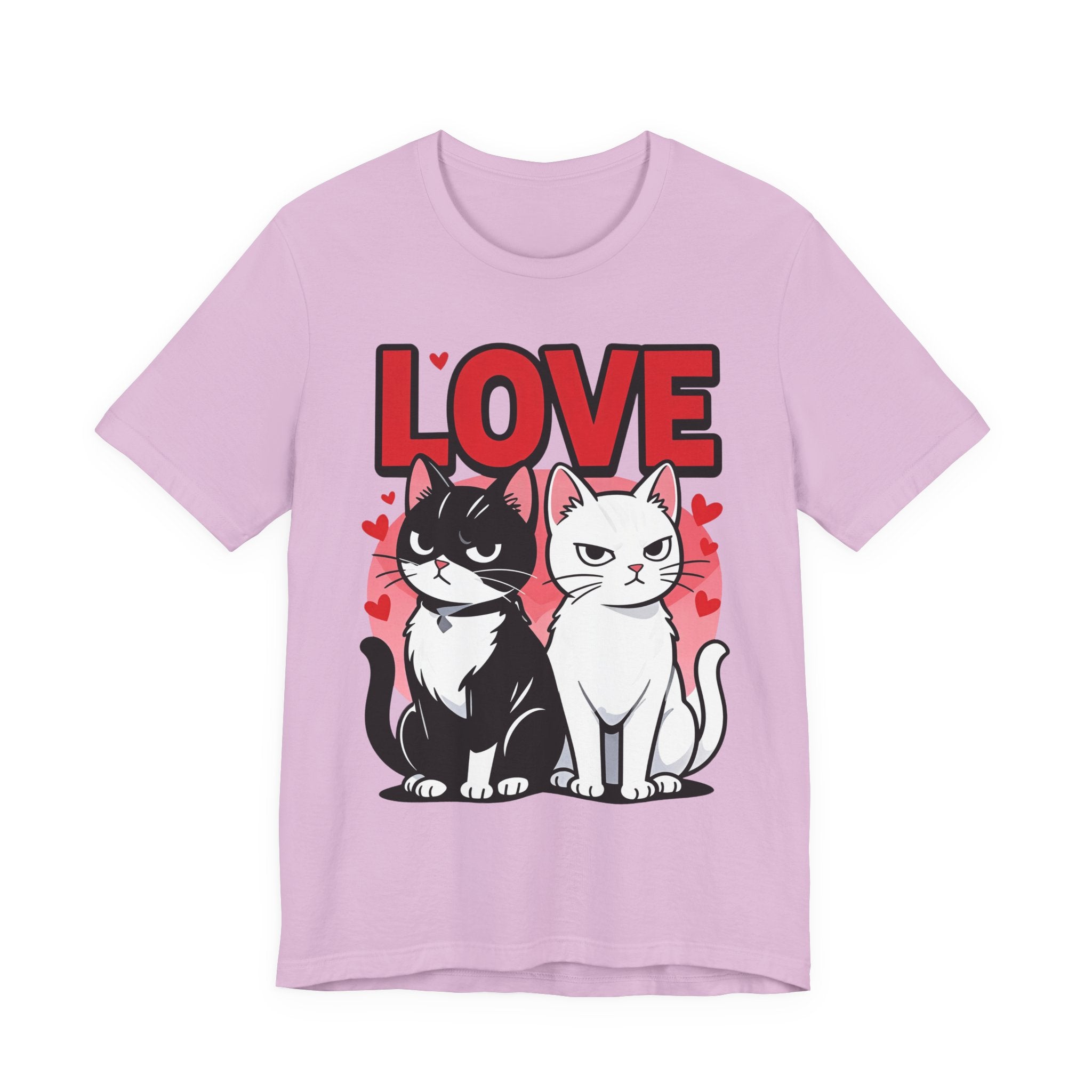 TValentine Black and White Cats Love T-Shirt | Valentine Cute Cat Couple Graphic Tee, Gift Valentine Cat T-shirt