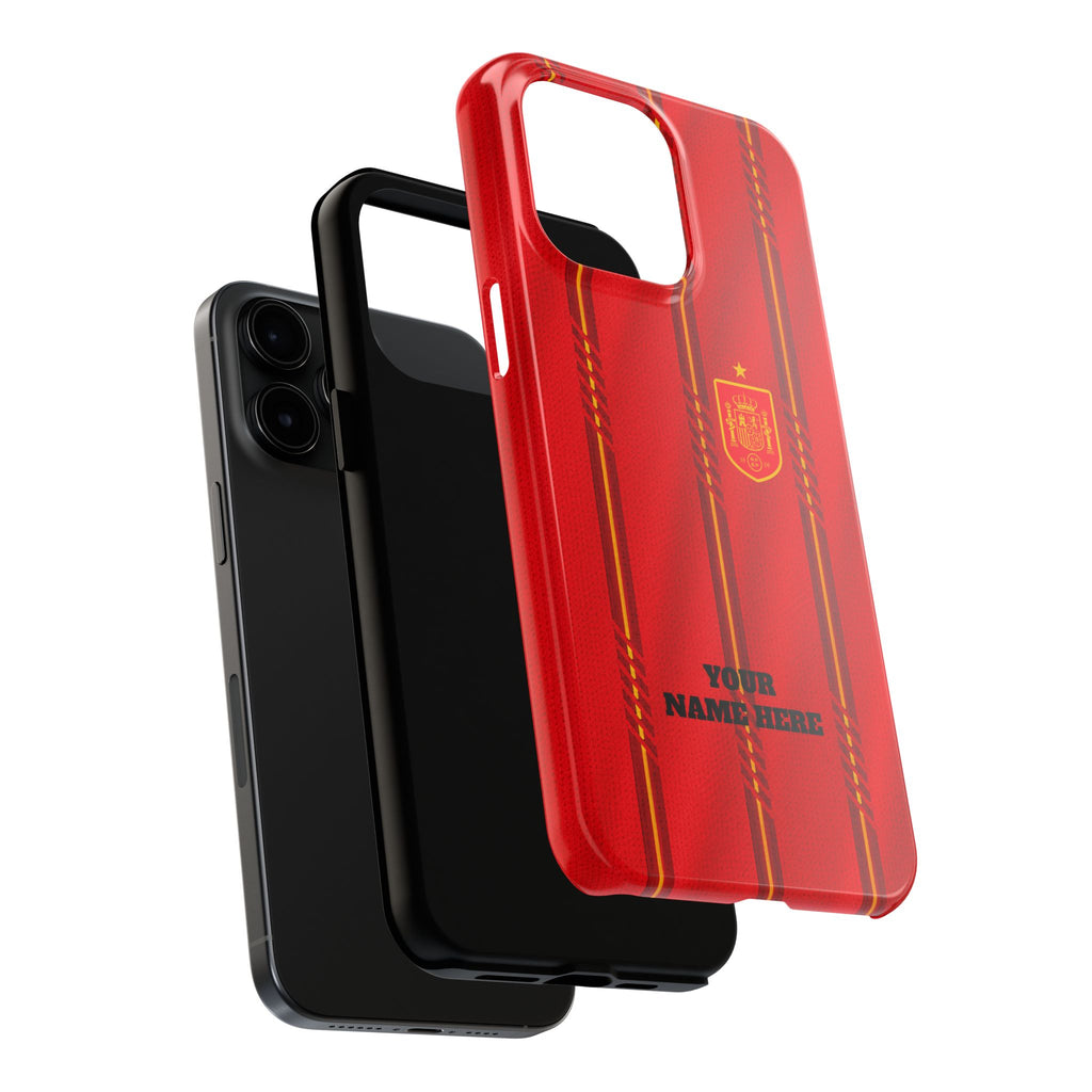 Spain Soccer Tough Phone Case — Customizable "Your Name Here" Red Team Protector