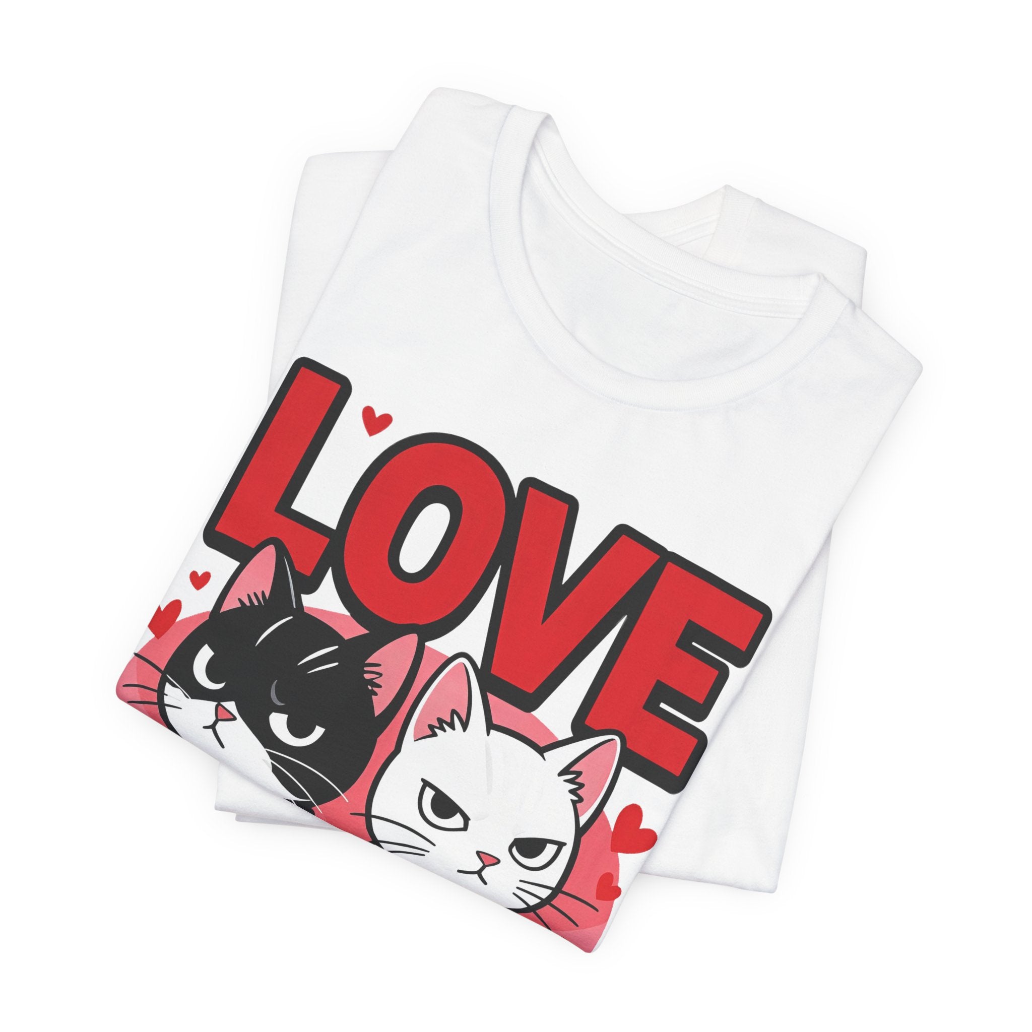 TValentine Black and White Cats Love T-Shirt | Valentine Cute Cat Couple Graphic Tee, Gift Valentine Cat T-shirt