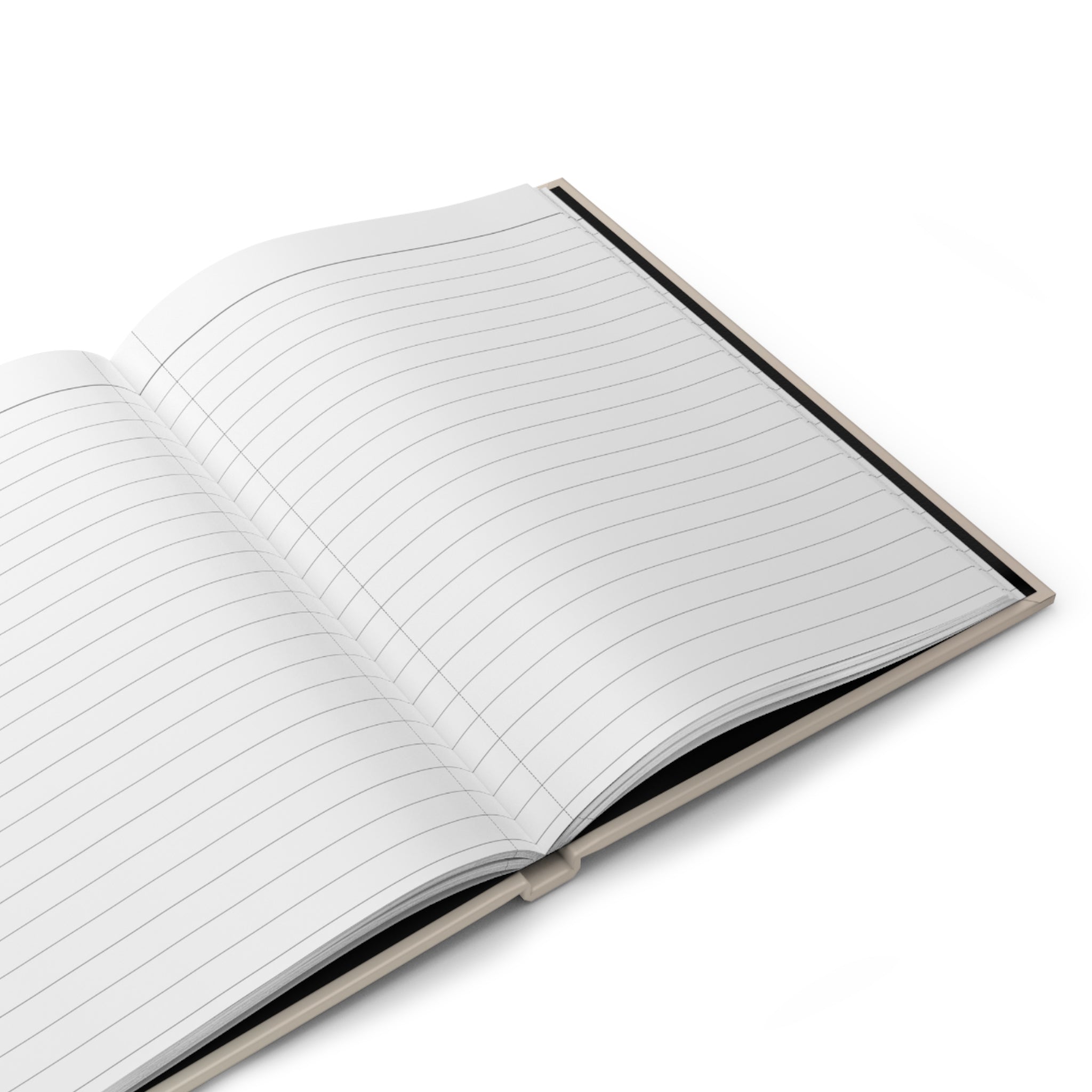 Open notebook with lined pages on a white background