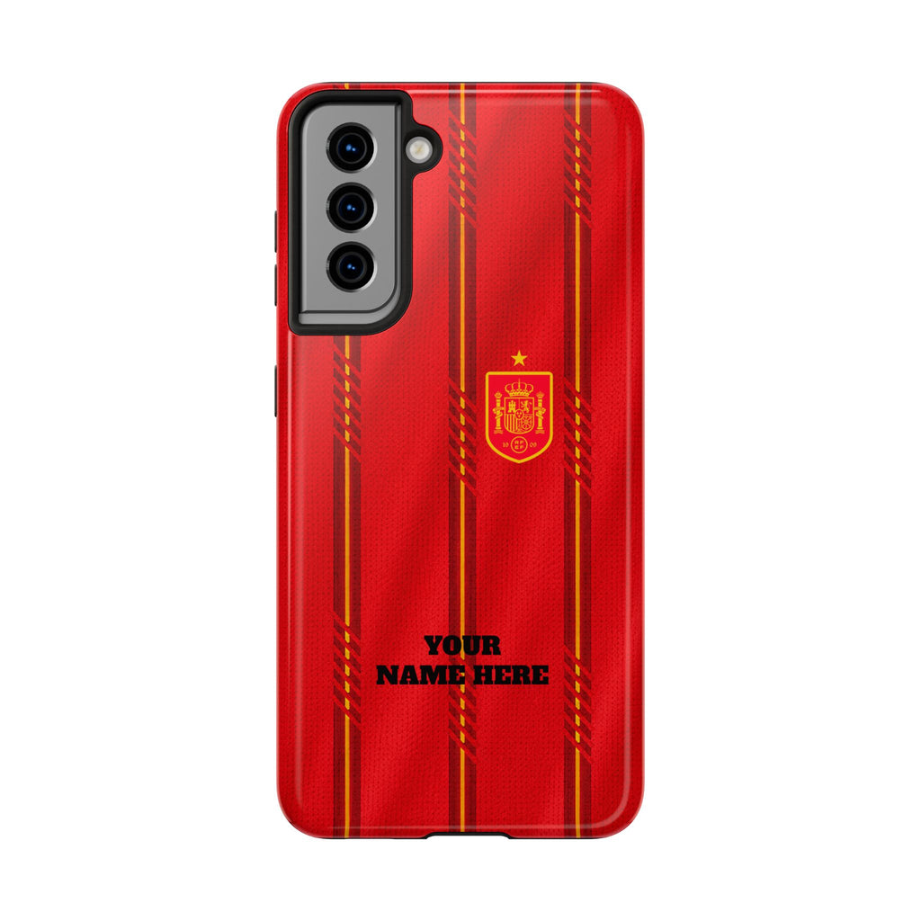 Spain Soccer Tough Phone Case — Customizable "Your Name Here" Red Team Protector