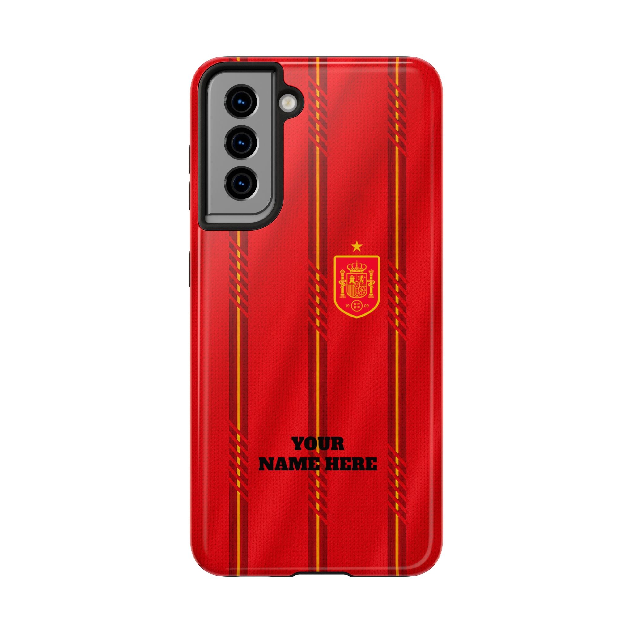 Spain Soccer Tough Phone Case — Customizable "Your Name Here" Red Team Protector