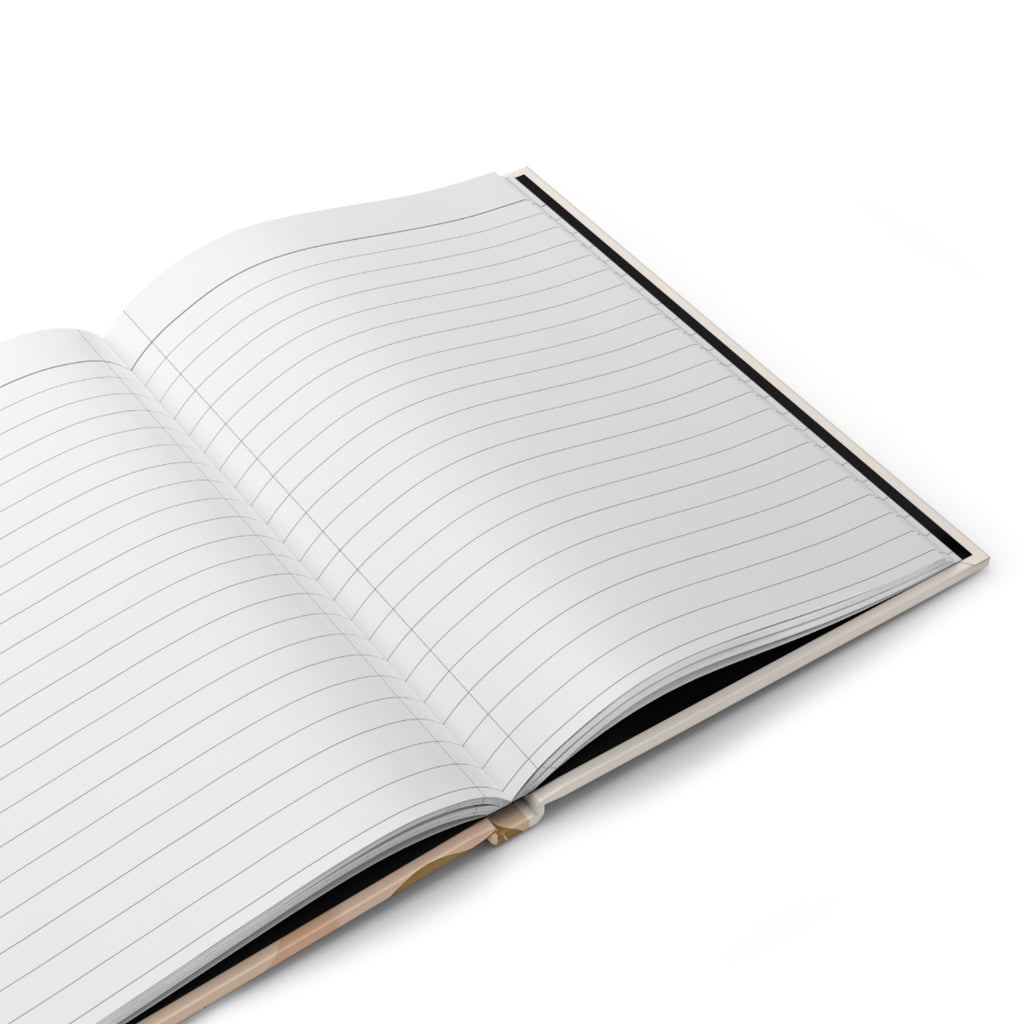 Open notebook with lined pages on a white background