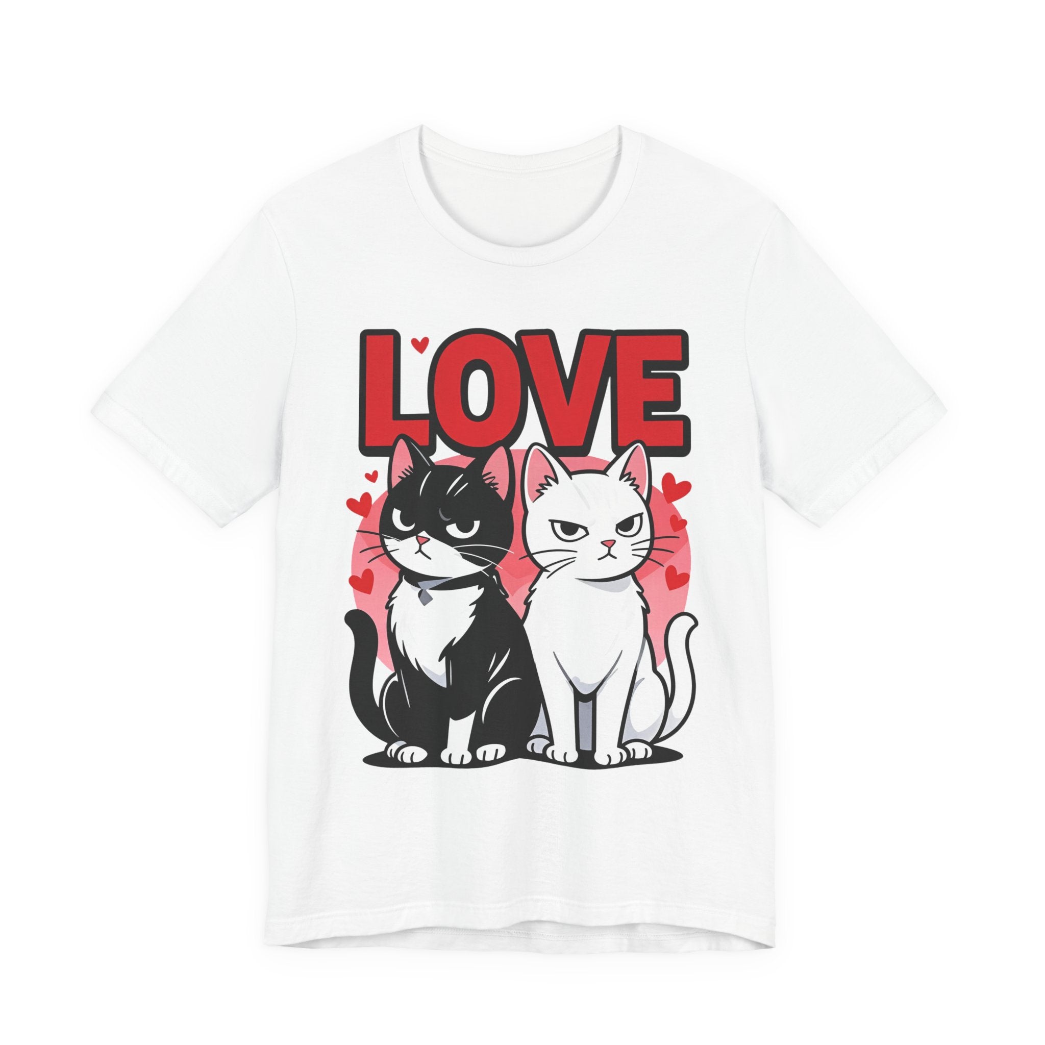 TValentine Black and White Cats Love T-Shirt | Valentine Cute Cat Couple Graphic Tee, Gift Valentine Cat T-shirt